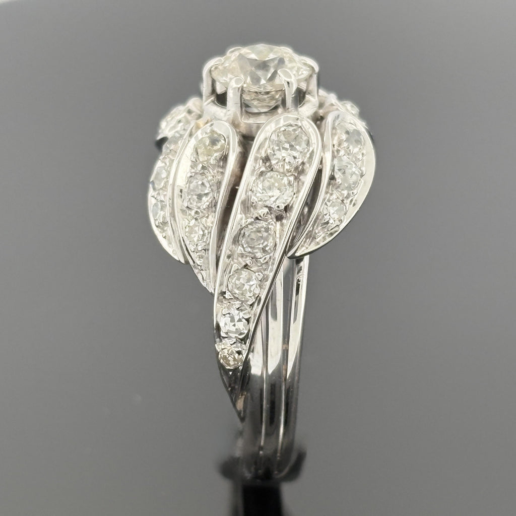 Vintage Mid-Century Diamond Cocktail Ring ~2.52ctw 18k White Gold