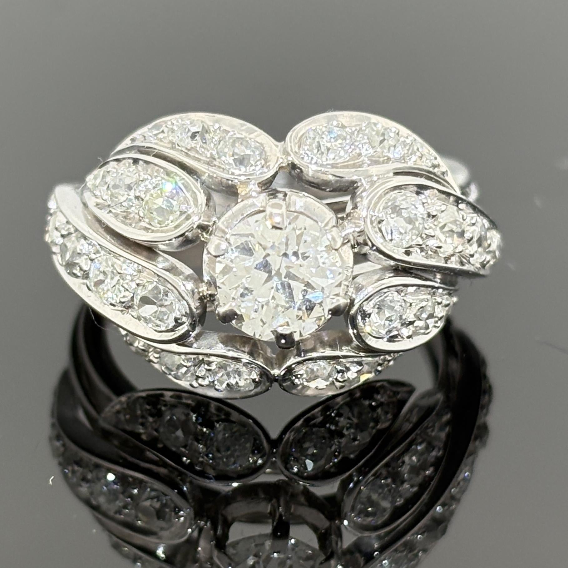 Vintage Mid-Century Diamond Cocktail Ring ~2.52ctw 18k White Gold