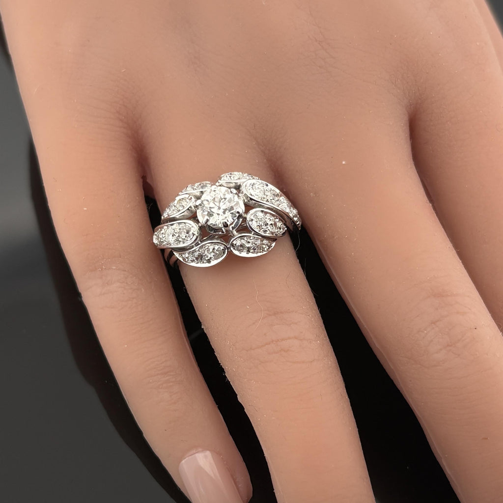 Vintage Mid-Century Diamond Cocktail Ring ~2.52ctw 18k White Gold