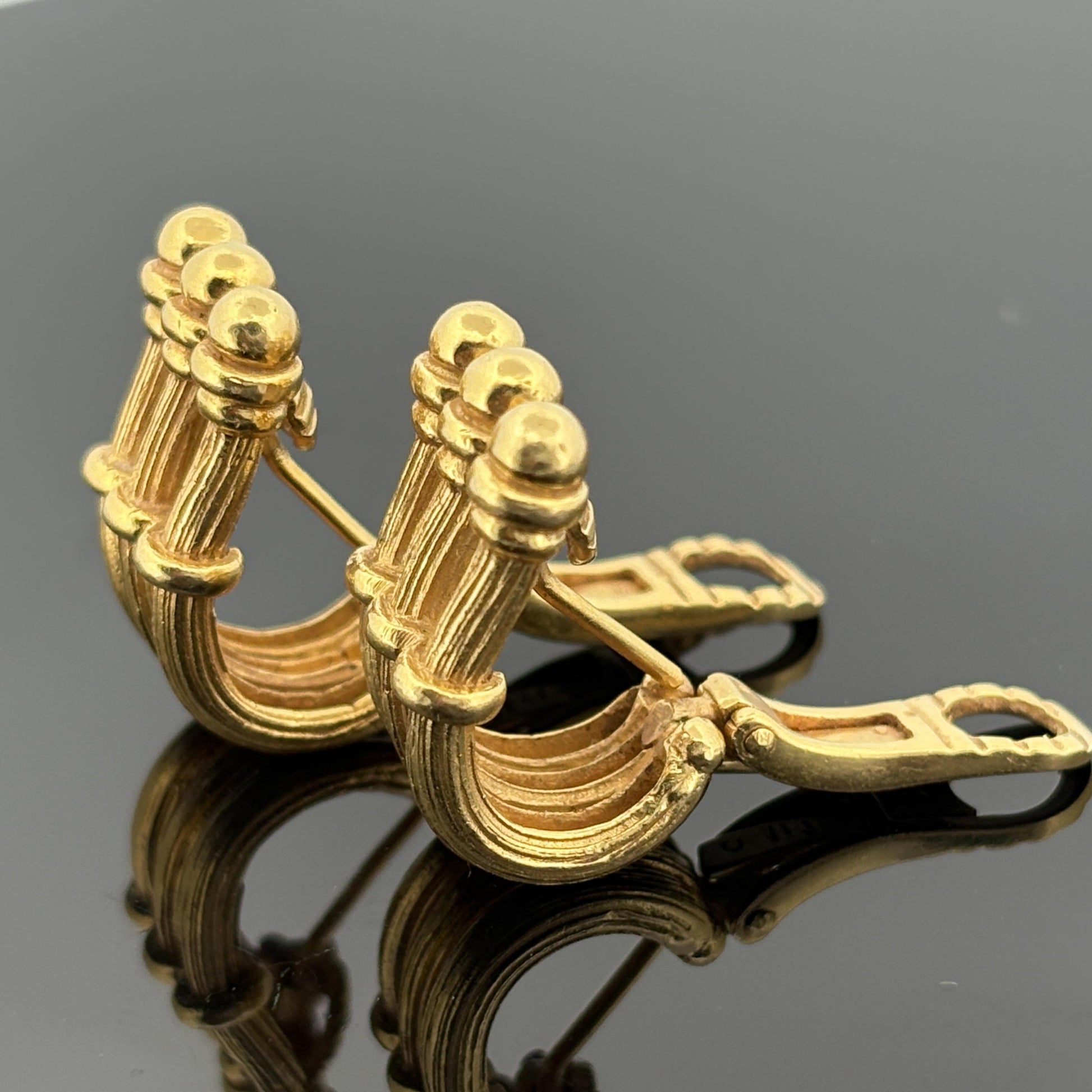 Vintage Mid-Century Architectural Column Earrings 18k Yellow Gold