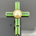 Asprey Green Tourmaline & Pearl Cross 18k Gold ~10ctw