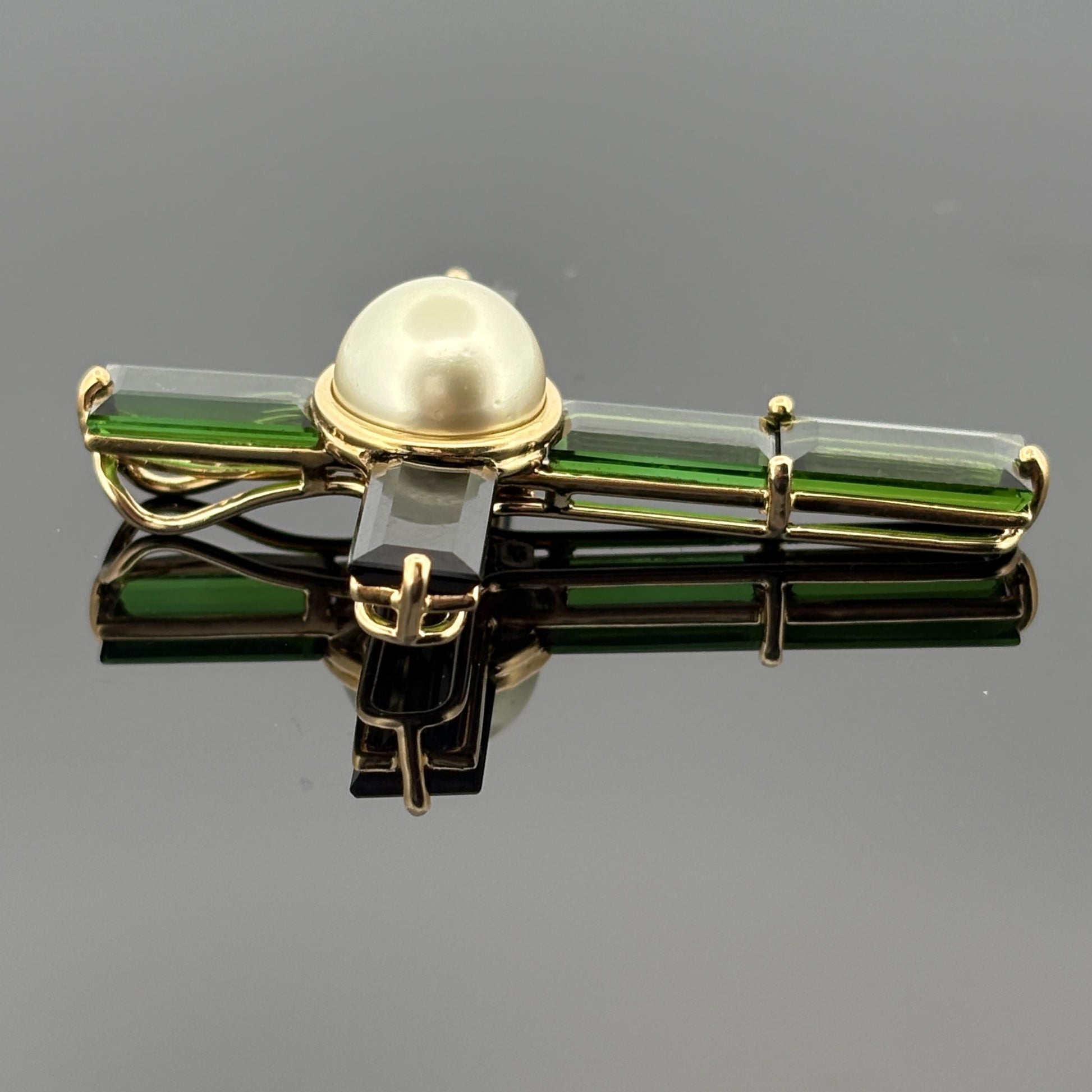 Asprey Green Tourmaline & Pearl Cross 18k Gold ~10ctw