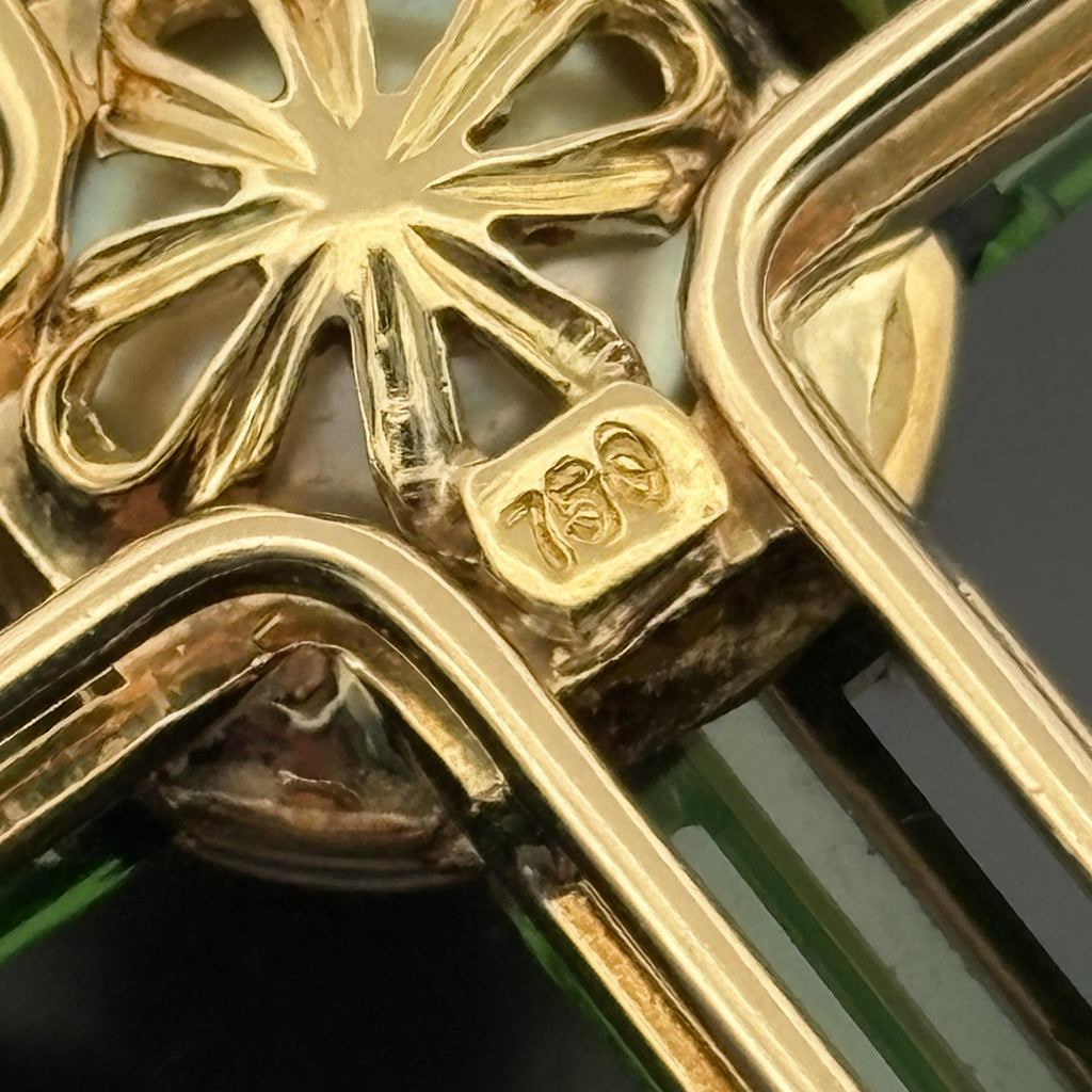 Asprey Green Tourmaline & Pearl Cross 18k Gold ~10ctw
