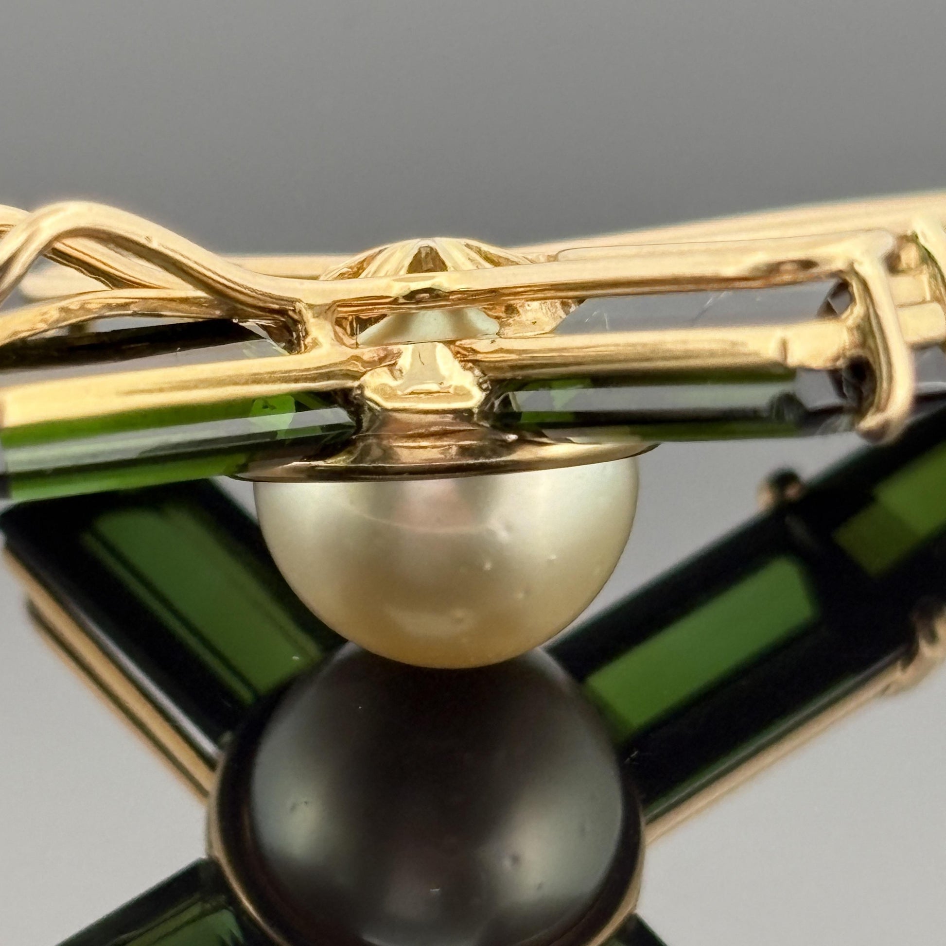 Asprey Green Tourmaline & Pearl Cross 18k Gold ~10ctw