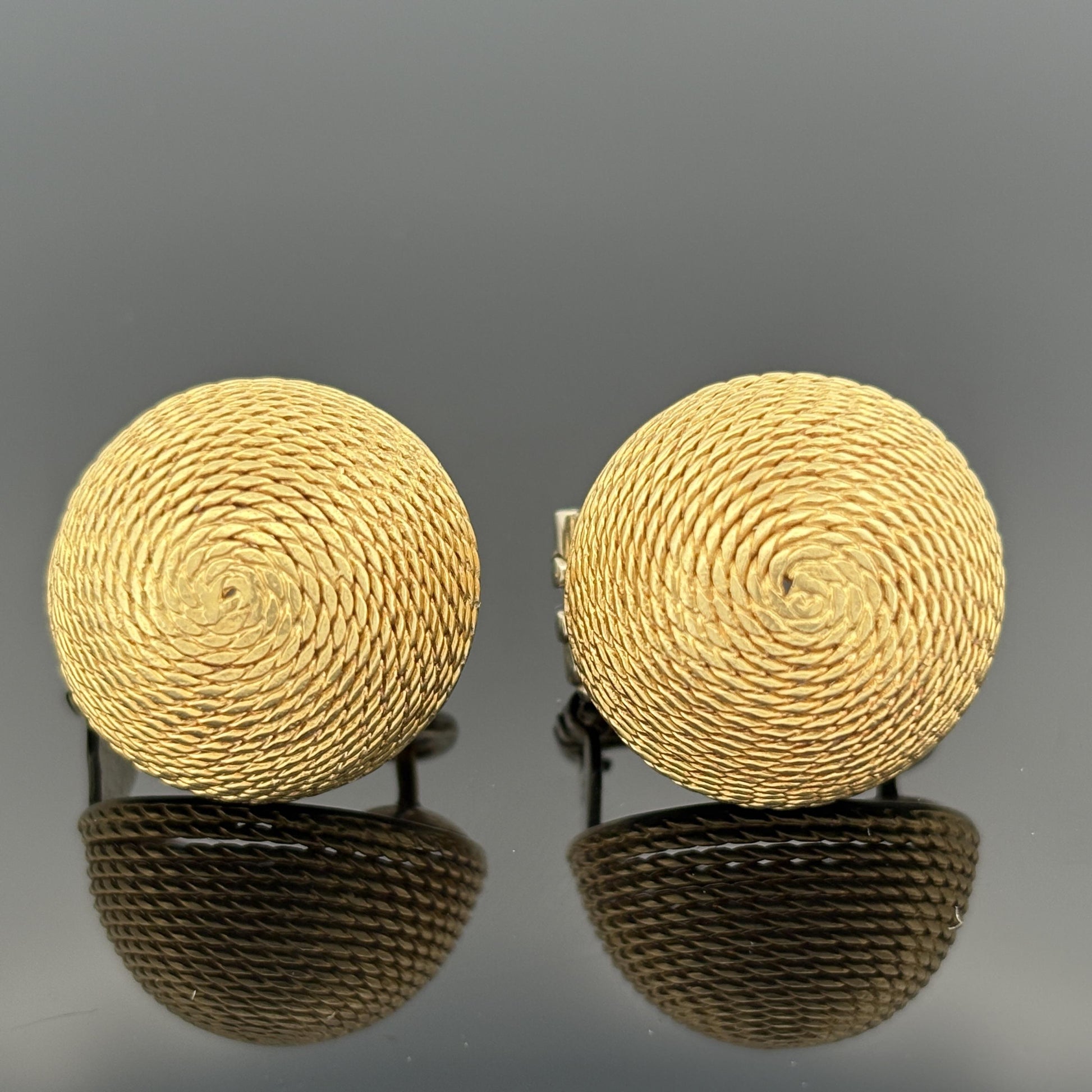 Vintage Rope Motif Dome Earrings 18k Yellow Gold - Italy