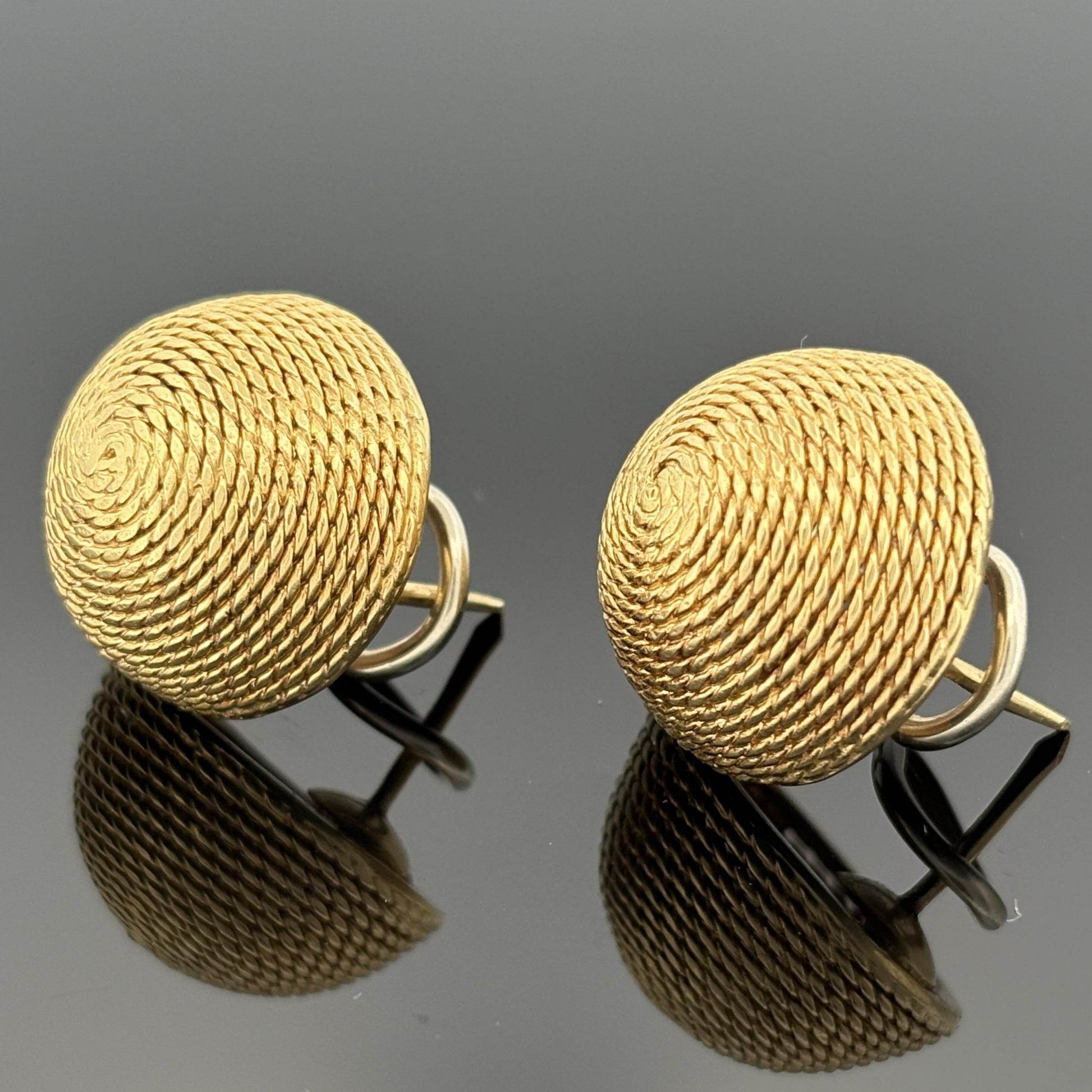 Vintage Rope Motif Dome Earrings 18k Yellow Gold - Italy