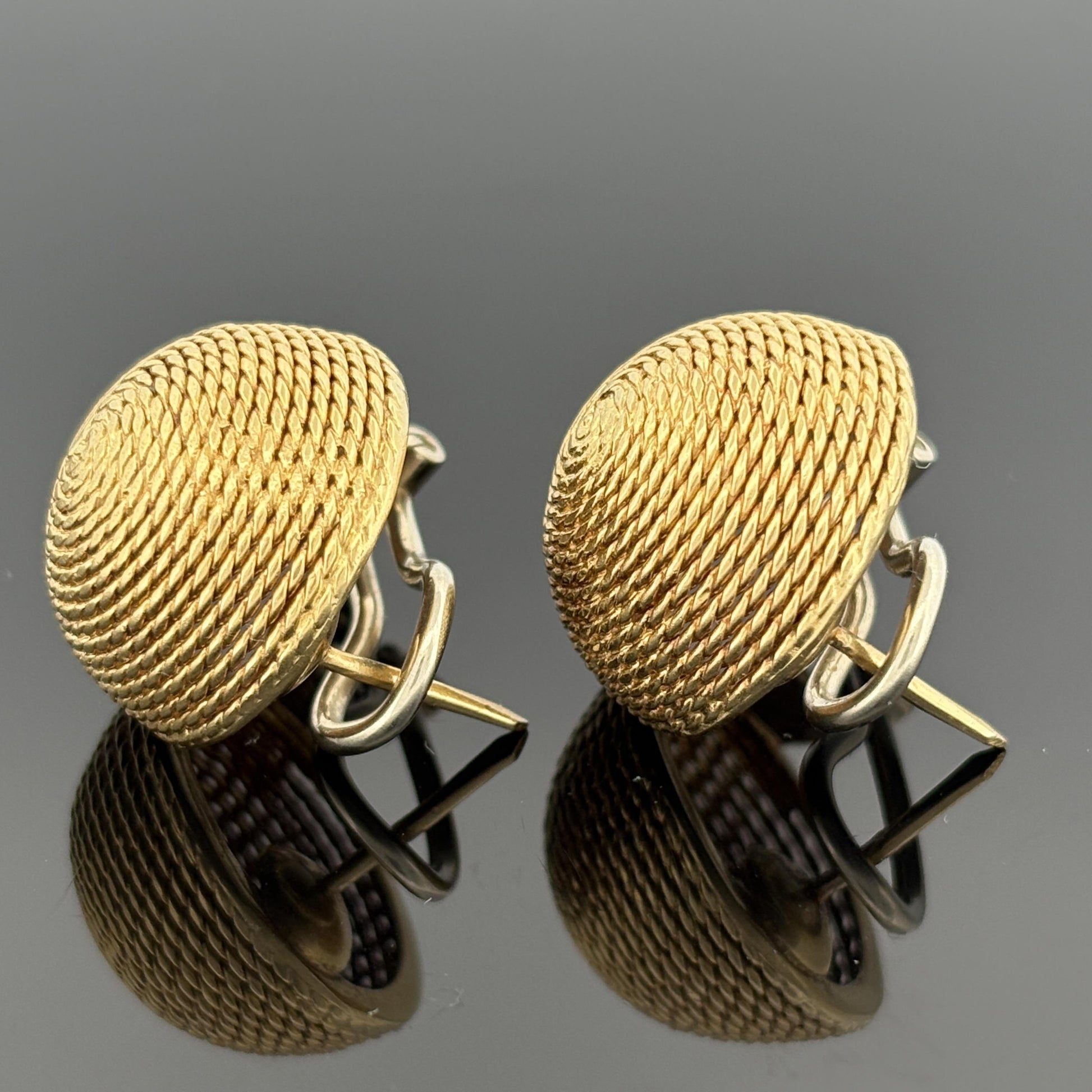 Vintage Rope Motif Dome Earrings 18k Yellow Gold - Italy