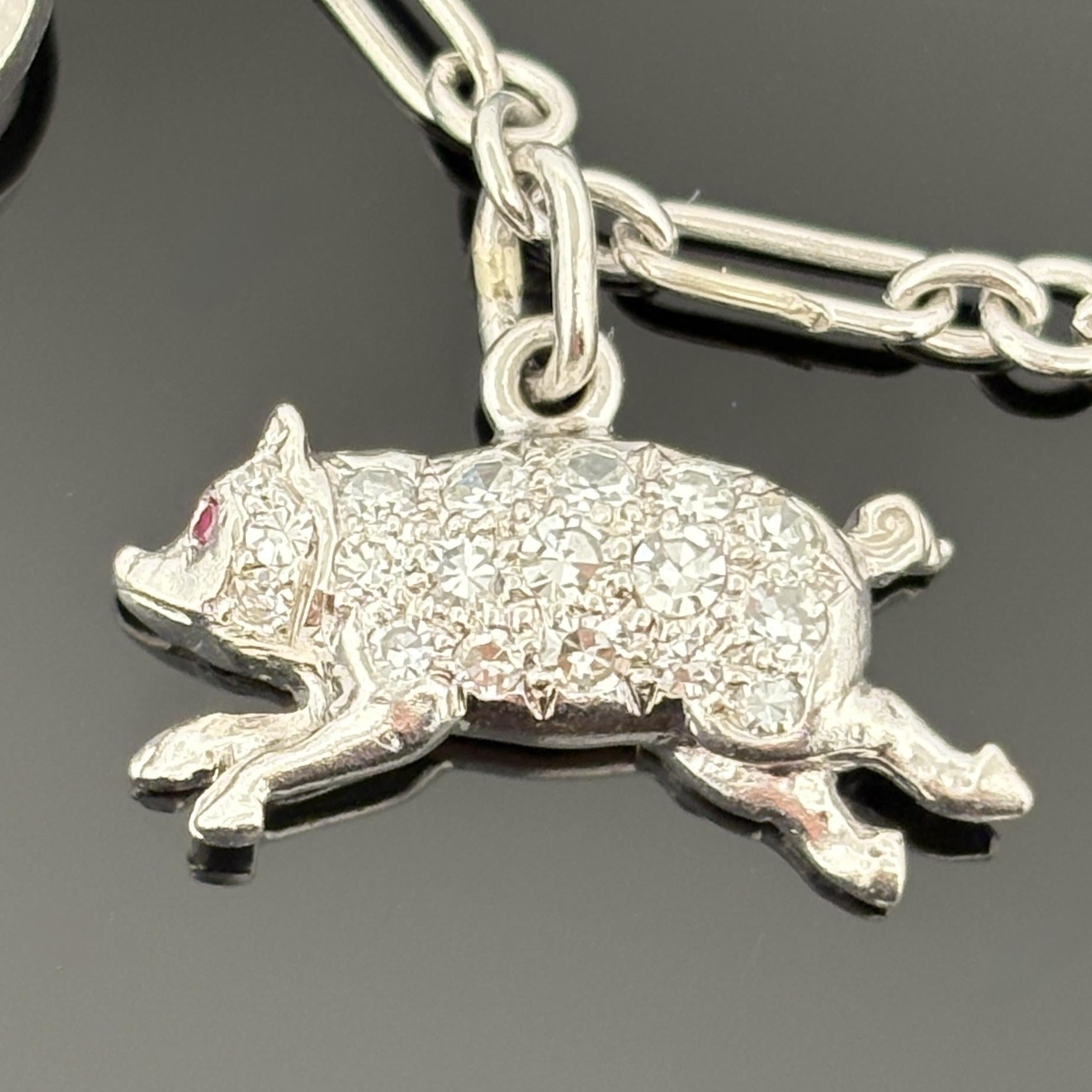 Vintage 1950s Platinum & Diamond Charm Bracelet