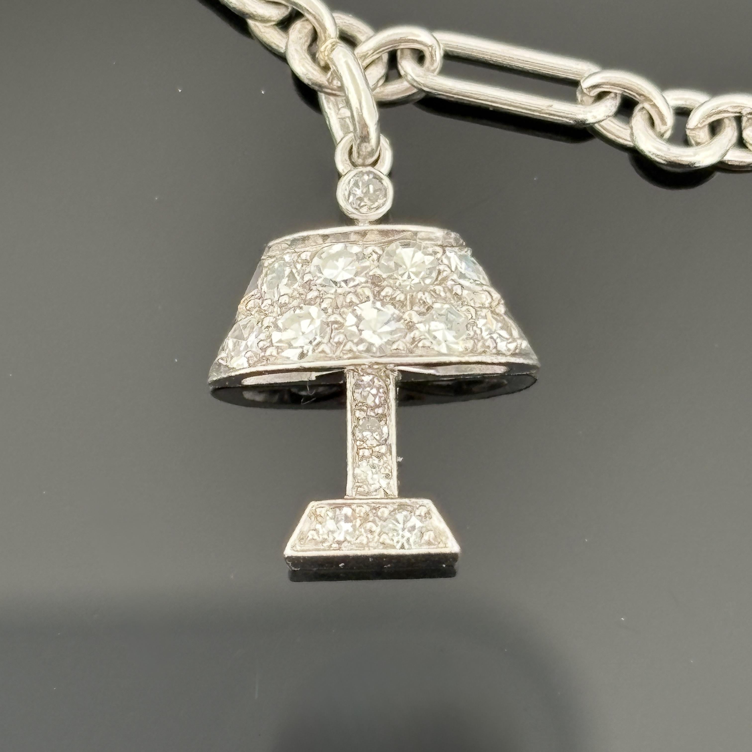 Vintage 1950s Platinum & Diamond Charm Bracelet