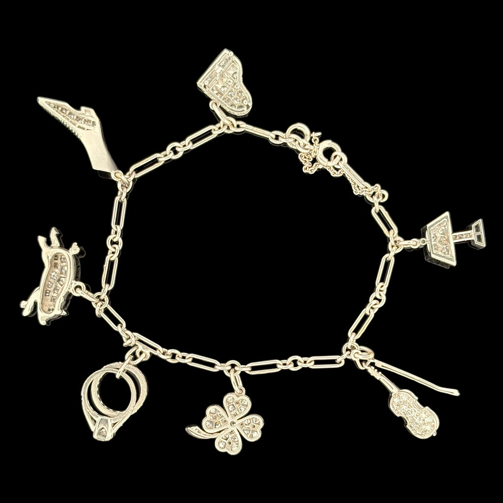 Vintage 1950s Platinum & Diamond Charm Bracelet