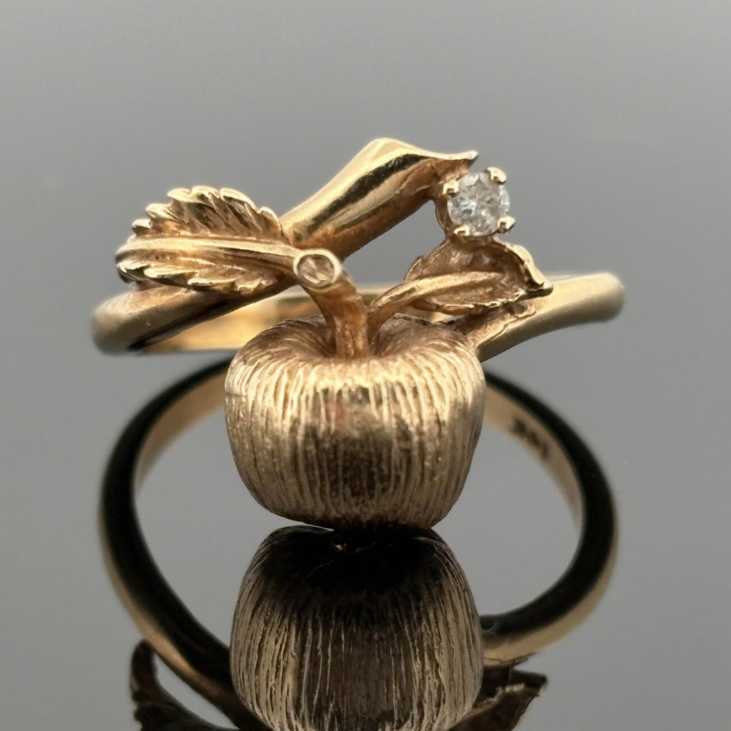 Vintage Apple Ring 14k Yellow Gold & Diamond