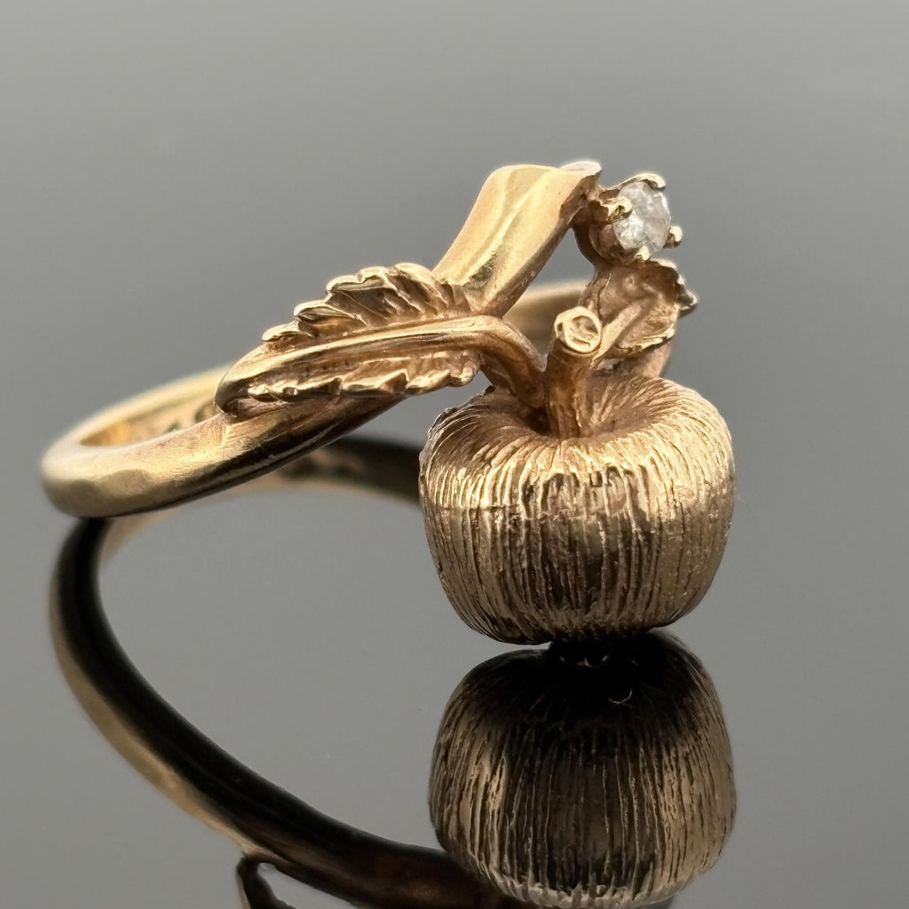 Vintage Apple Ring 14k Yellow Gold & Diamond