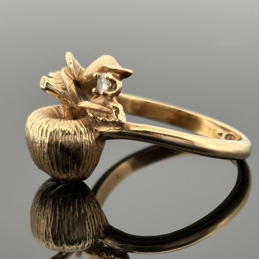 Vintage Apple Ring 14k Yellow Gold & Diamond