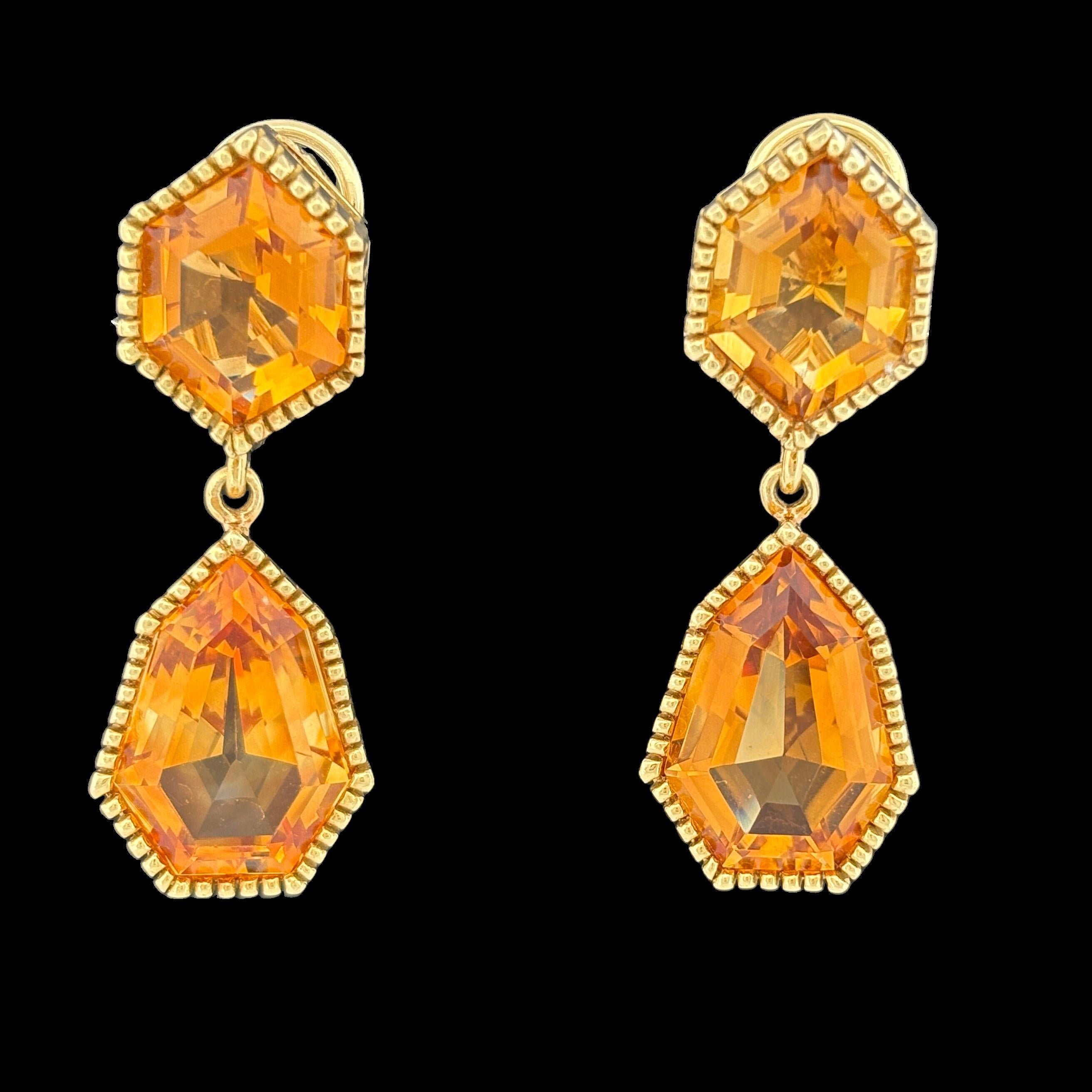 Estate Large Citrine Drop Earrings in 18k Yellow Gold