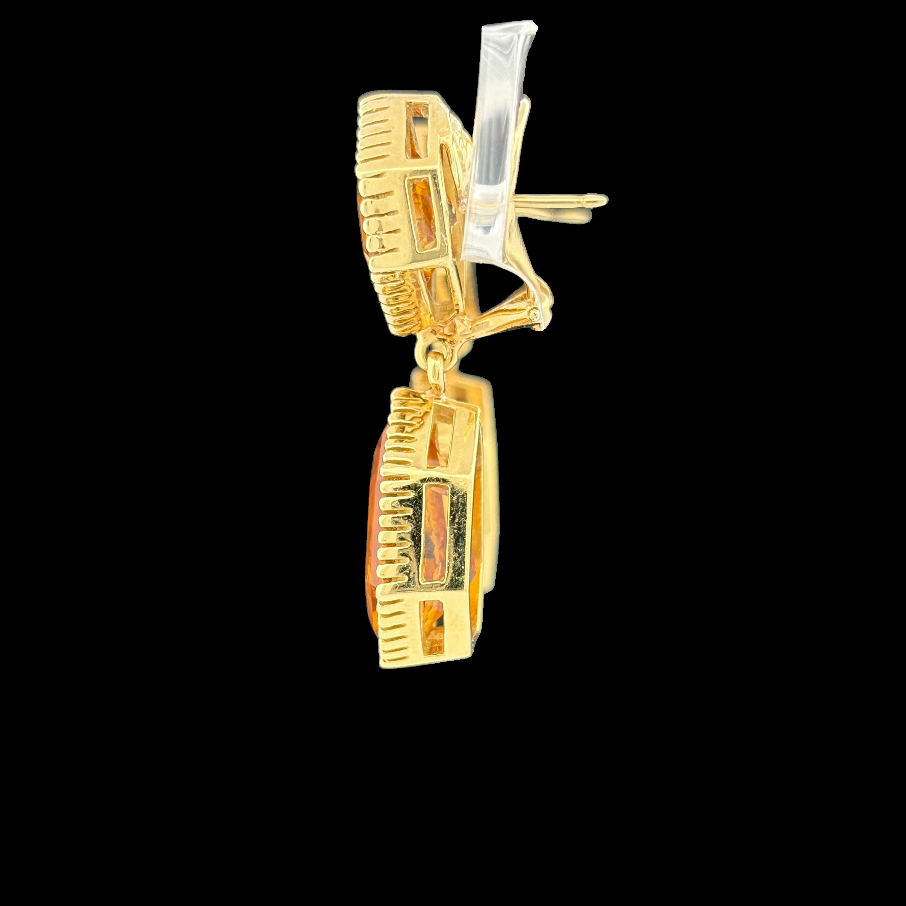 Estate Large Citrine Drop Earrings in 18k Yellow Gold