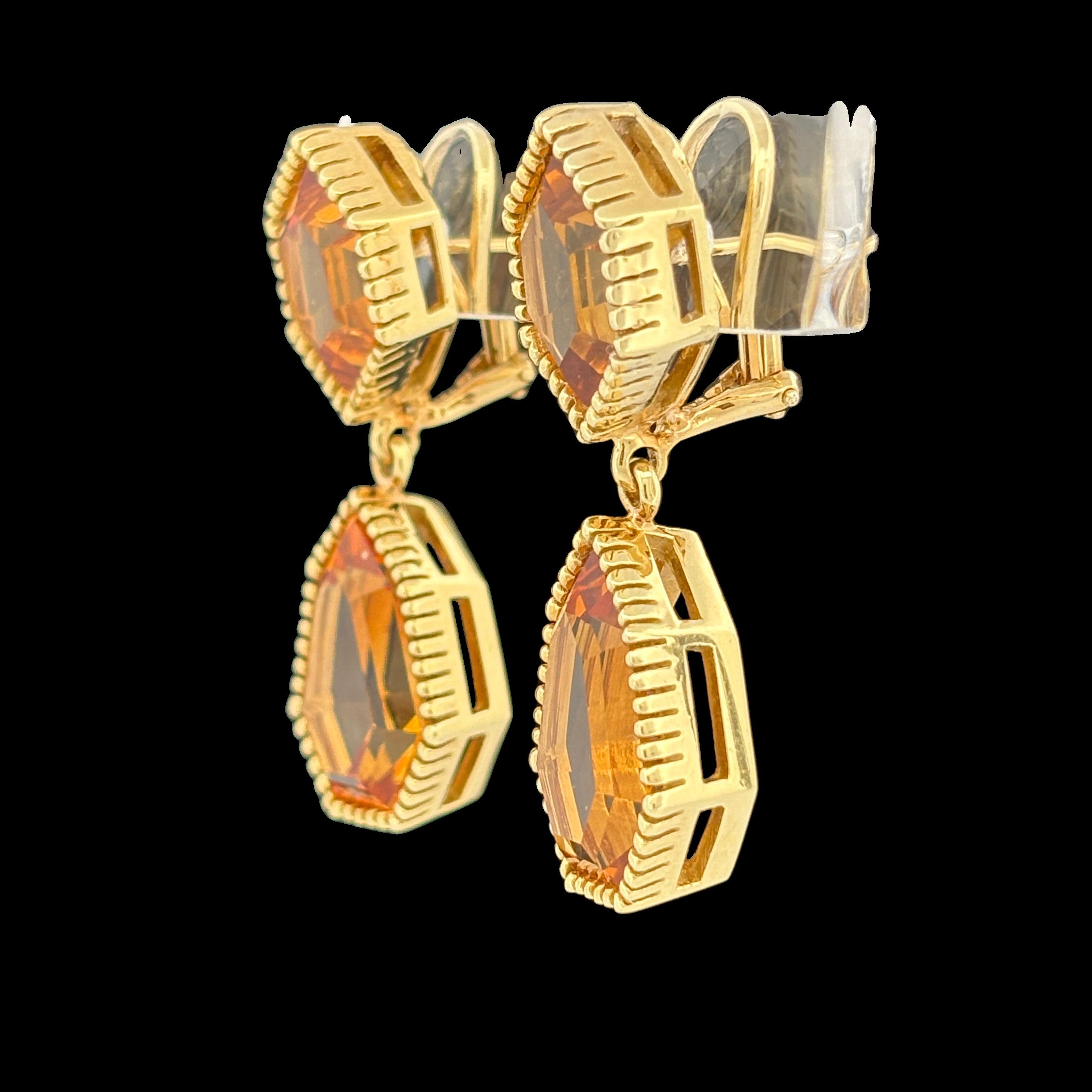 Estate Large Citrine Drop Earrings in 18k Yellow Gold