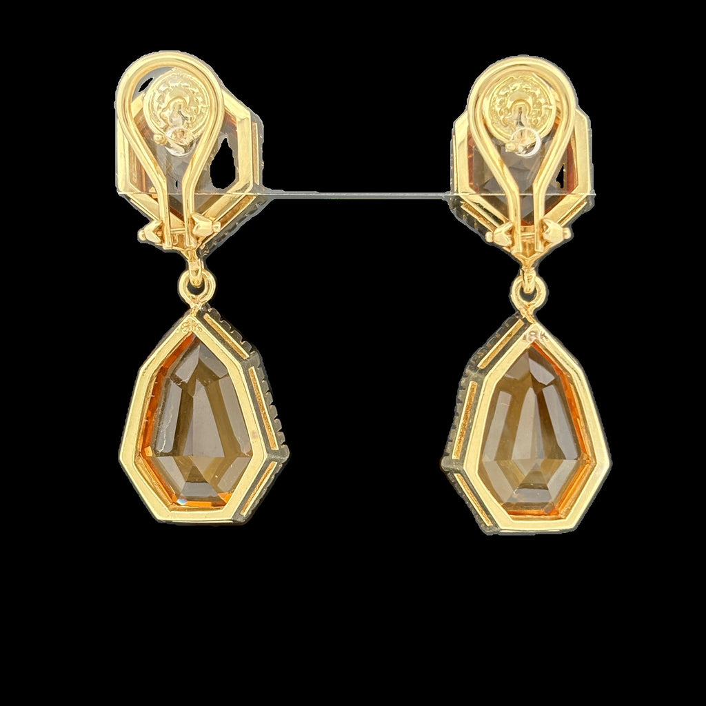 Estate Large Citrine Drop Earrings in 18k Yellow Gold