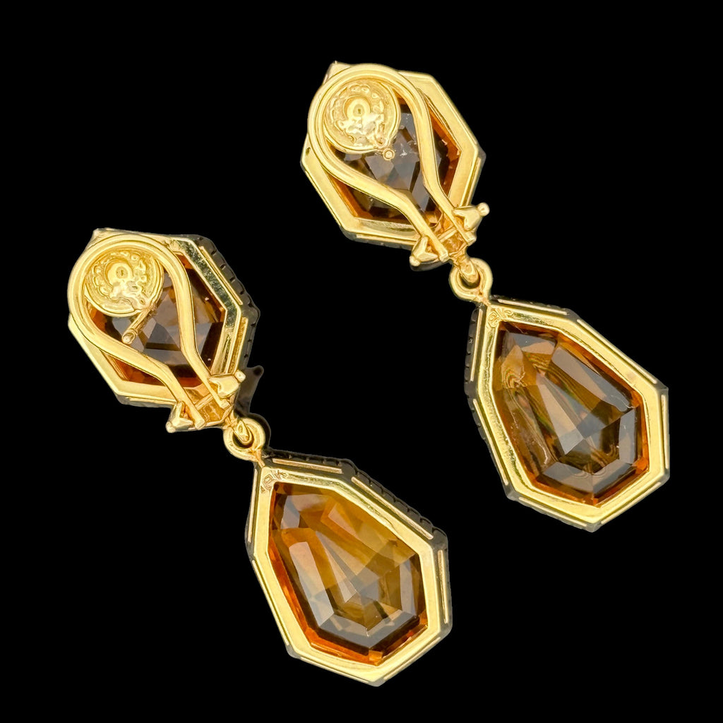 Estate Large Citrine Drop Earrings in 18k Yellow Gold