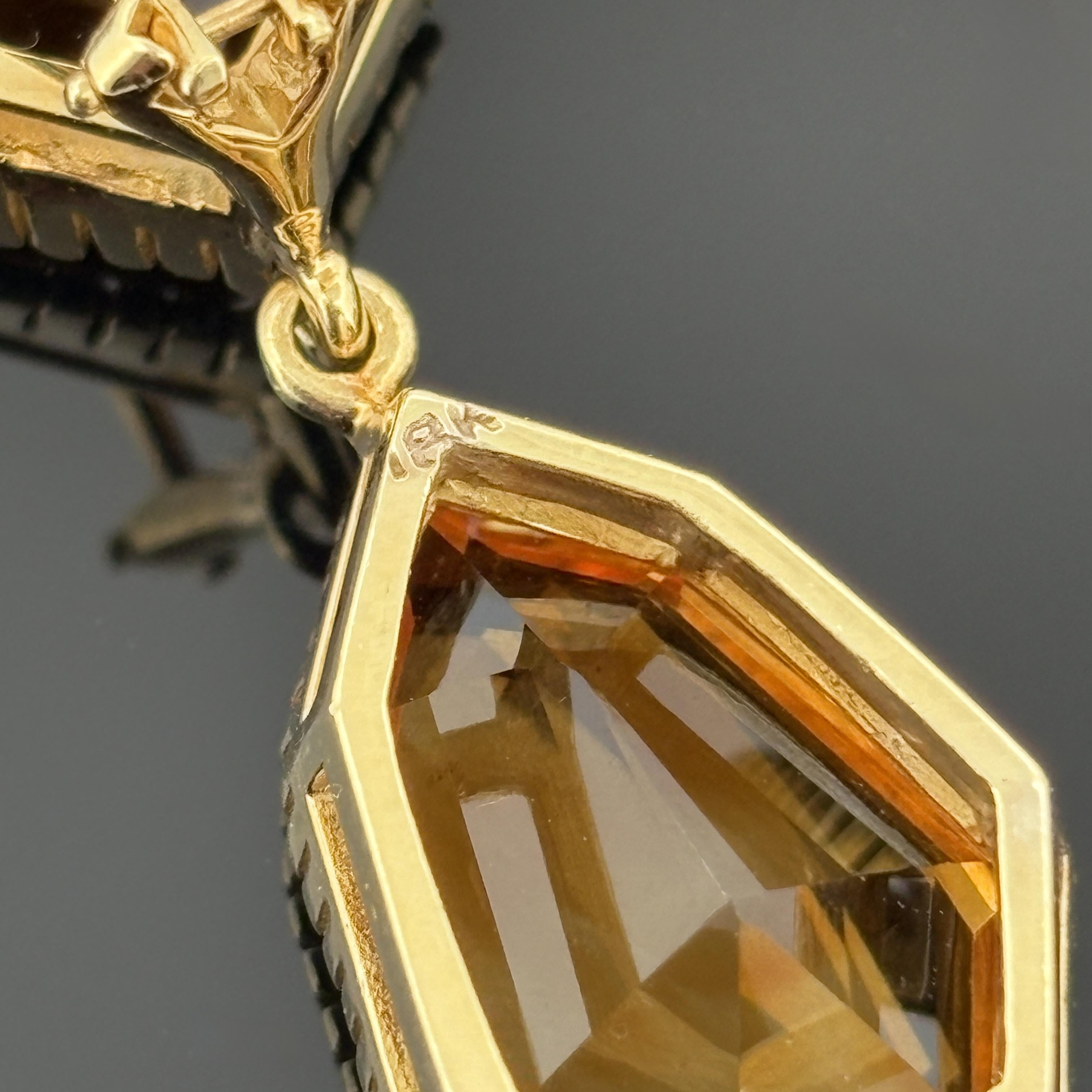 Estate Large Citrine Drop Earrings in 18k Yellow Gold