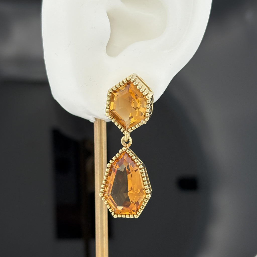 Estate Large Citrine Drop Earrings in 18k Yellow Gold
