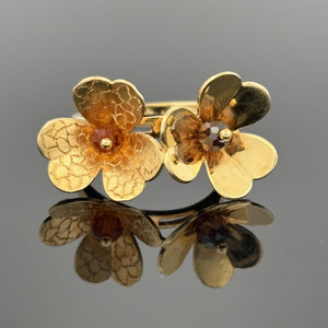 Double Flower 18k Yellow Gold Ring w/ Citrine