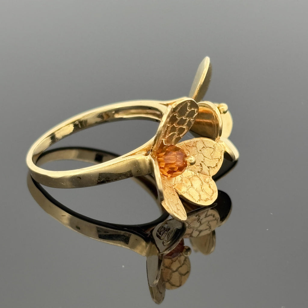 Double Flower 18k Yellow Gold Ring w/ Citrine
