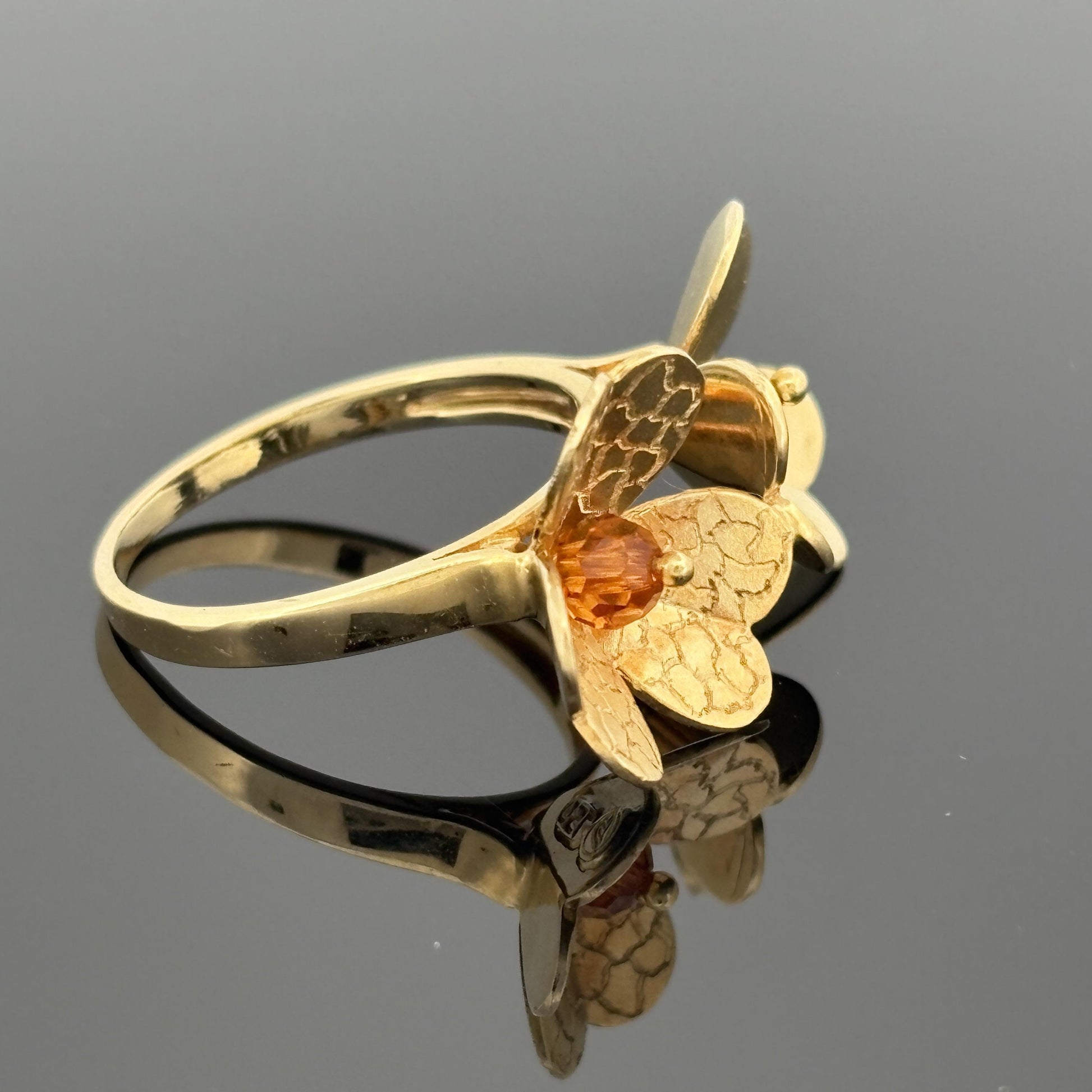Double Flower 18k Yellow Gold Ring w/ Citrine