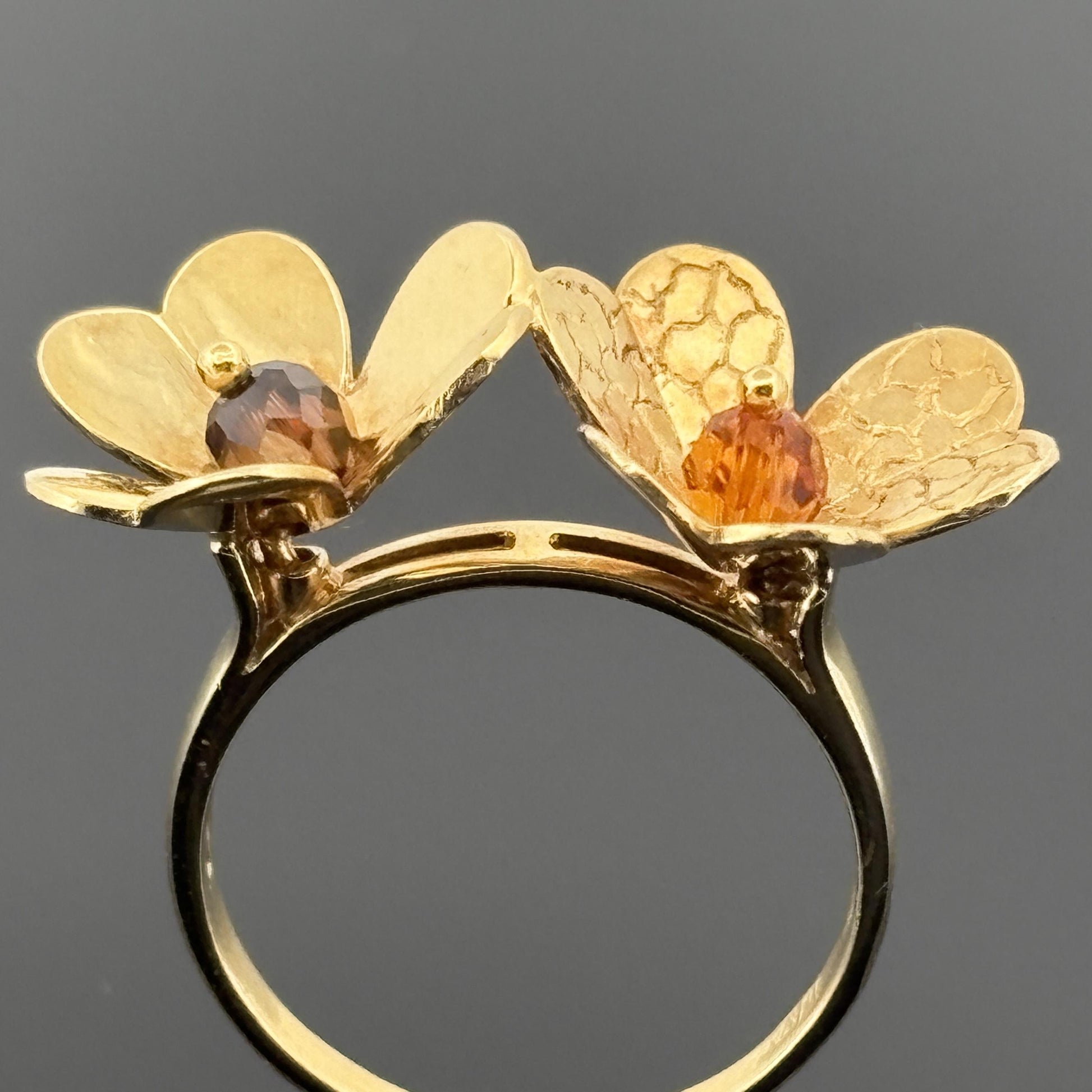 Double Flower 18k Yellow Gold Ring w/ Citrine