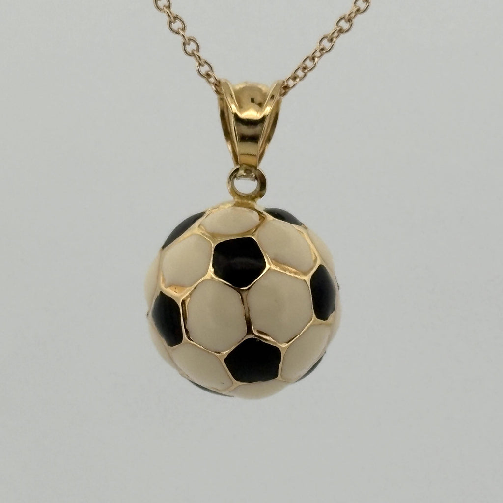 Vintage Soccer Ball Pendant in 14k Gold & Enamel, Italy