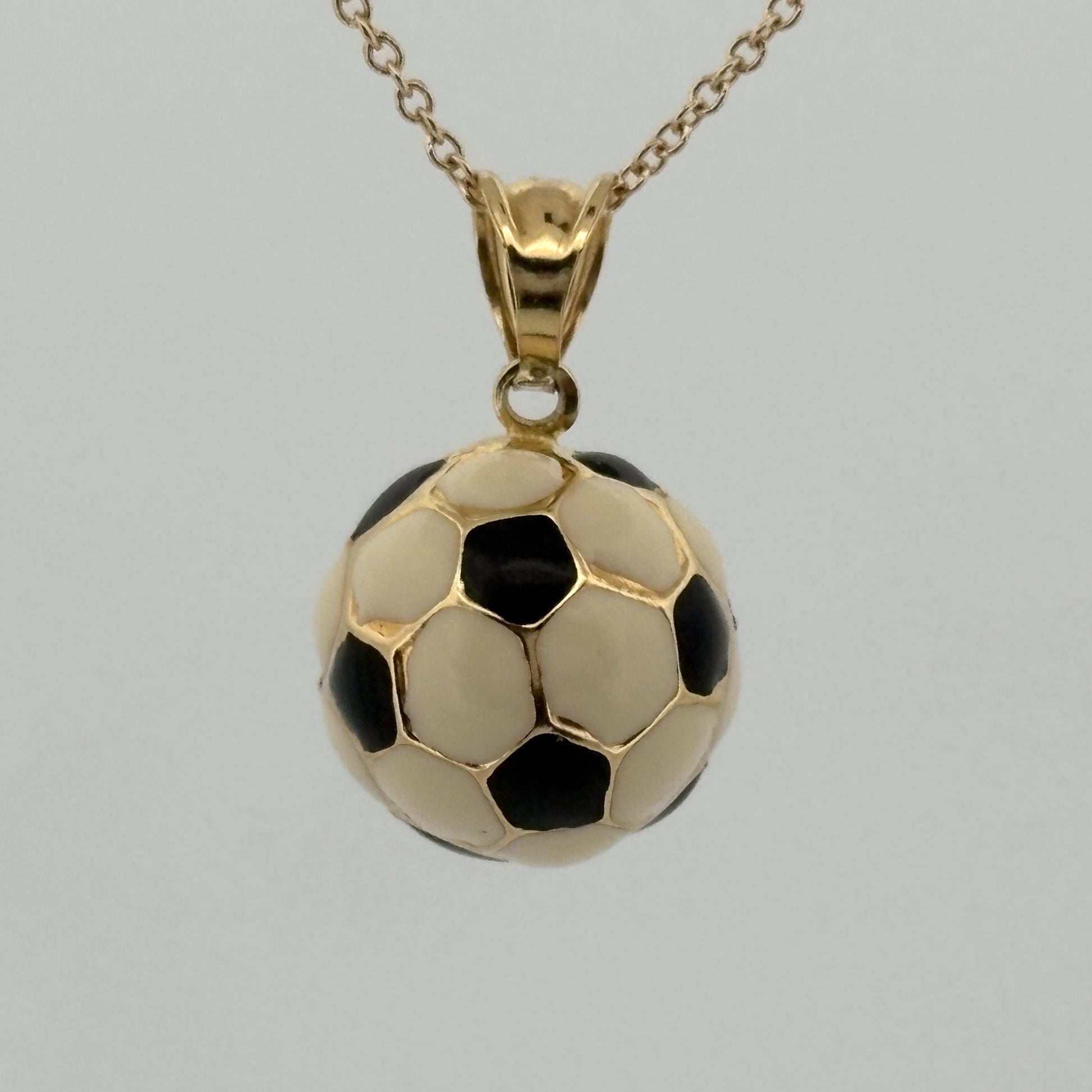 Vintage Soccer Ball Pendant in 14k Gold & Enamel, Italy