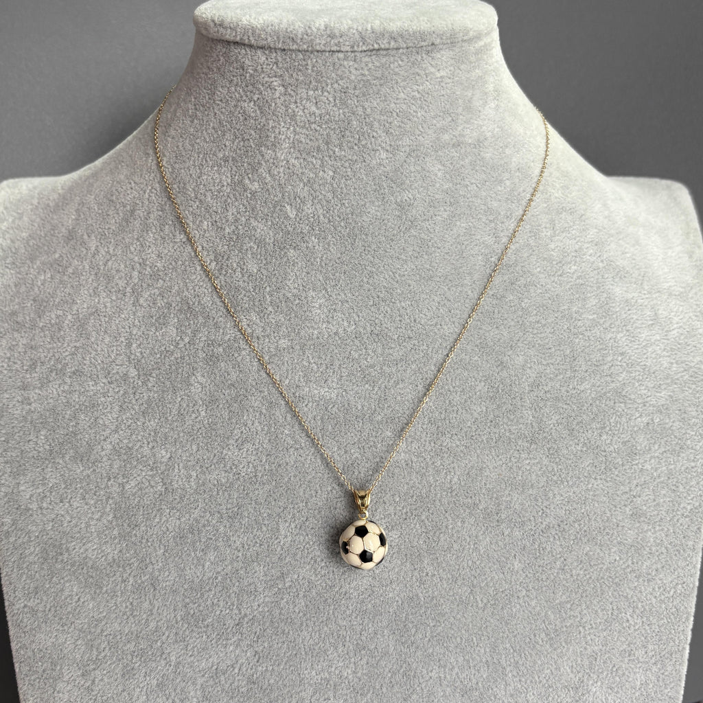 Vintage Soccer Ball Pendant in 14k Gold & Enamel, Italy