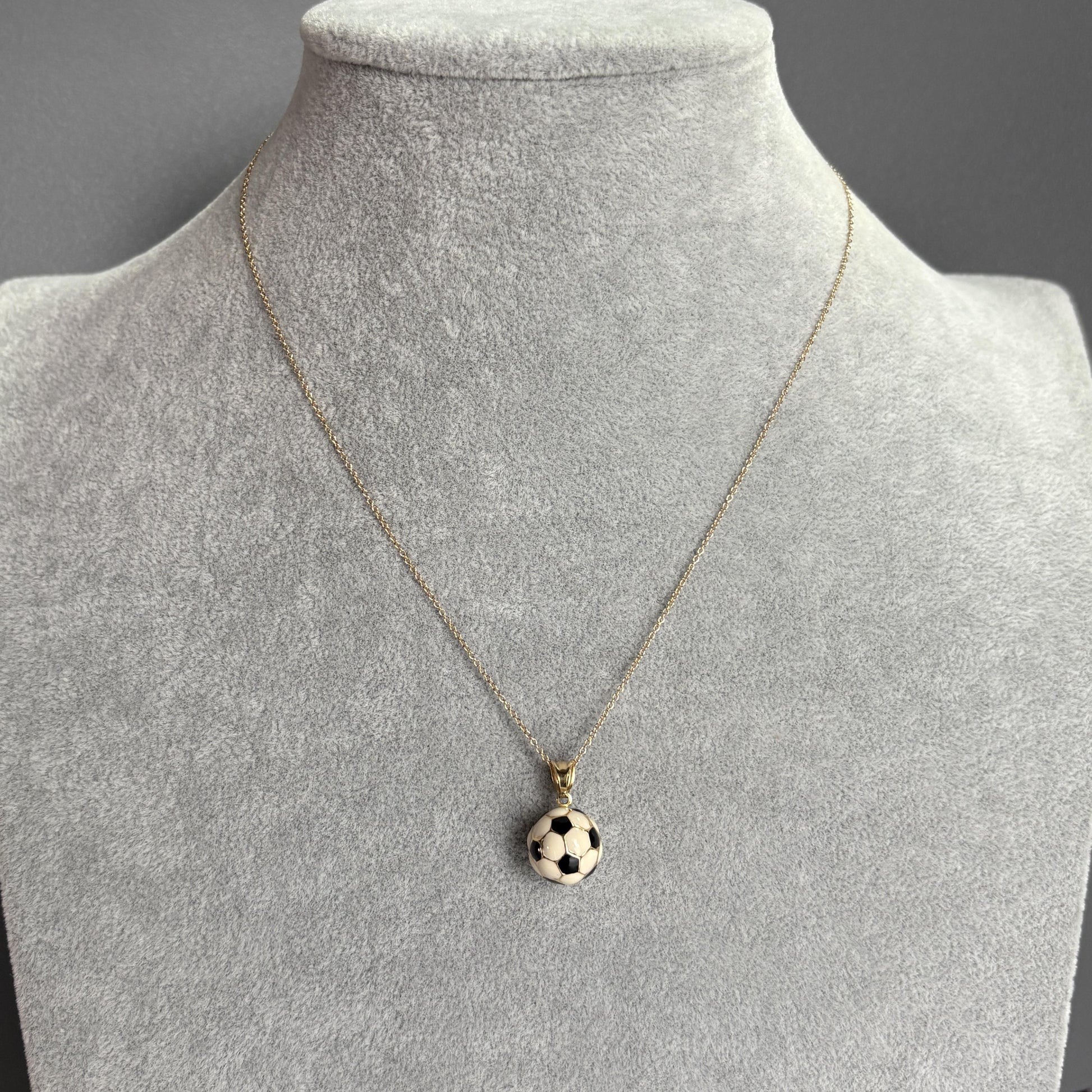 Vintage Soccer Ball Pendant in 14k Gold & Enamel, Italy