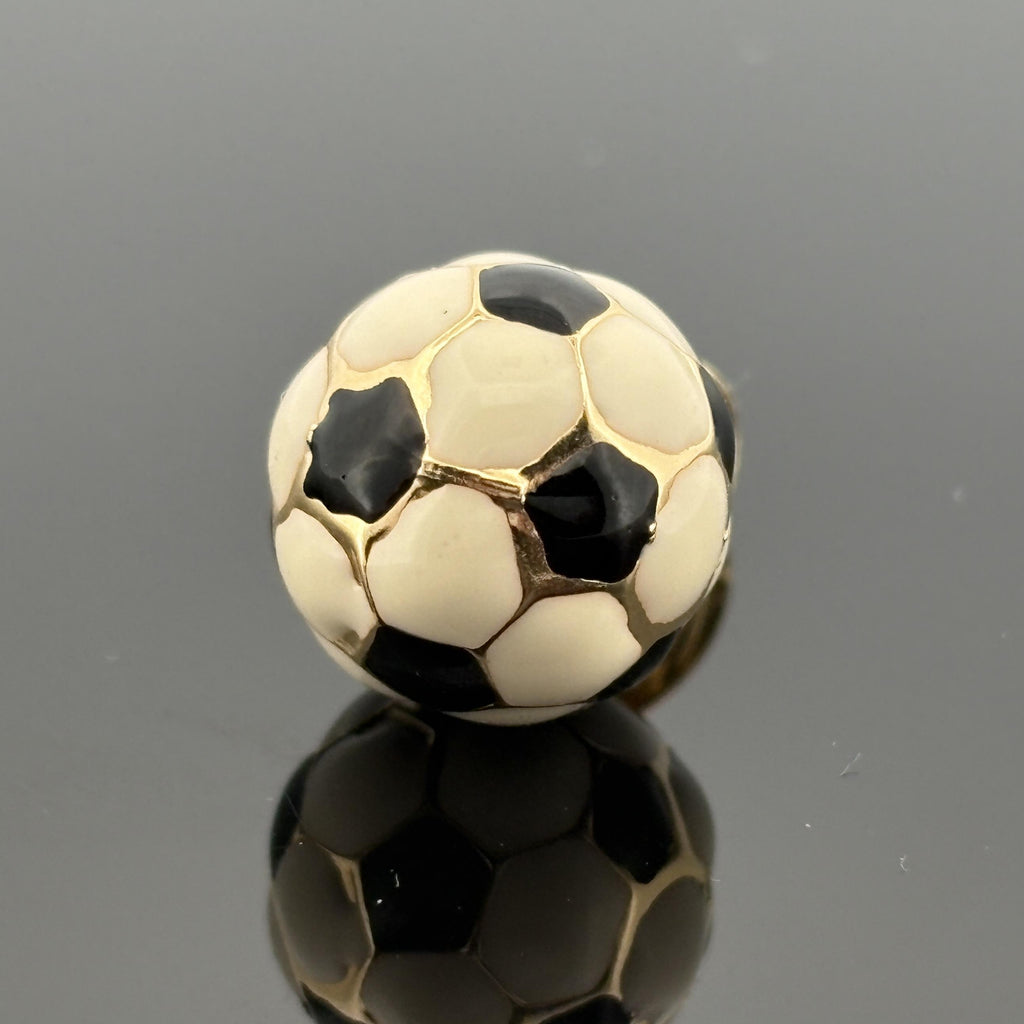 Vintage Soccer Ball Pendant in 14k Gold & Enamel, Italy