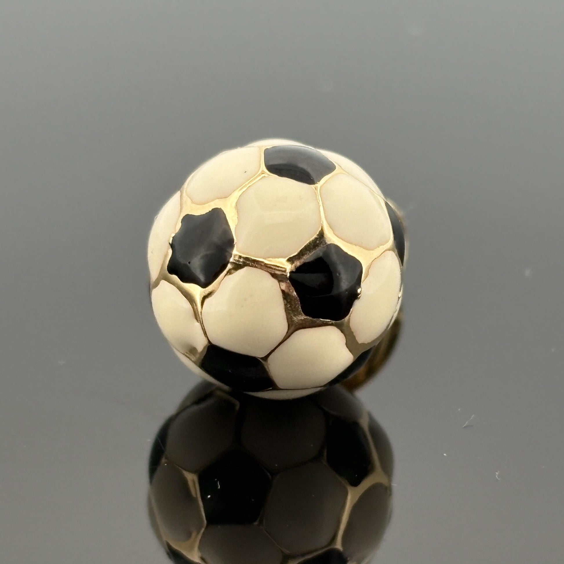 Vintage Soccer Ball Pendant in 14k Gold & Enamel, Italy