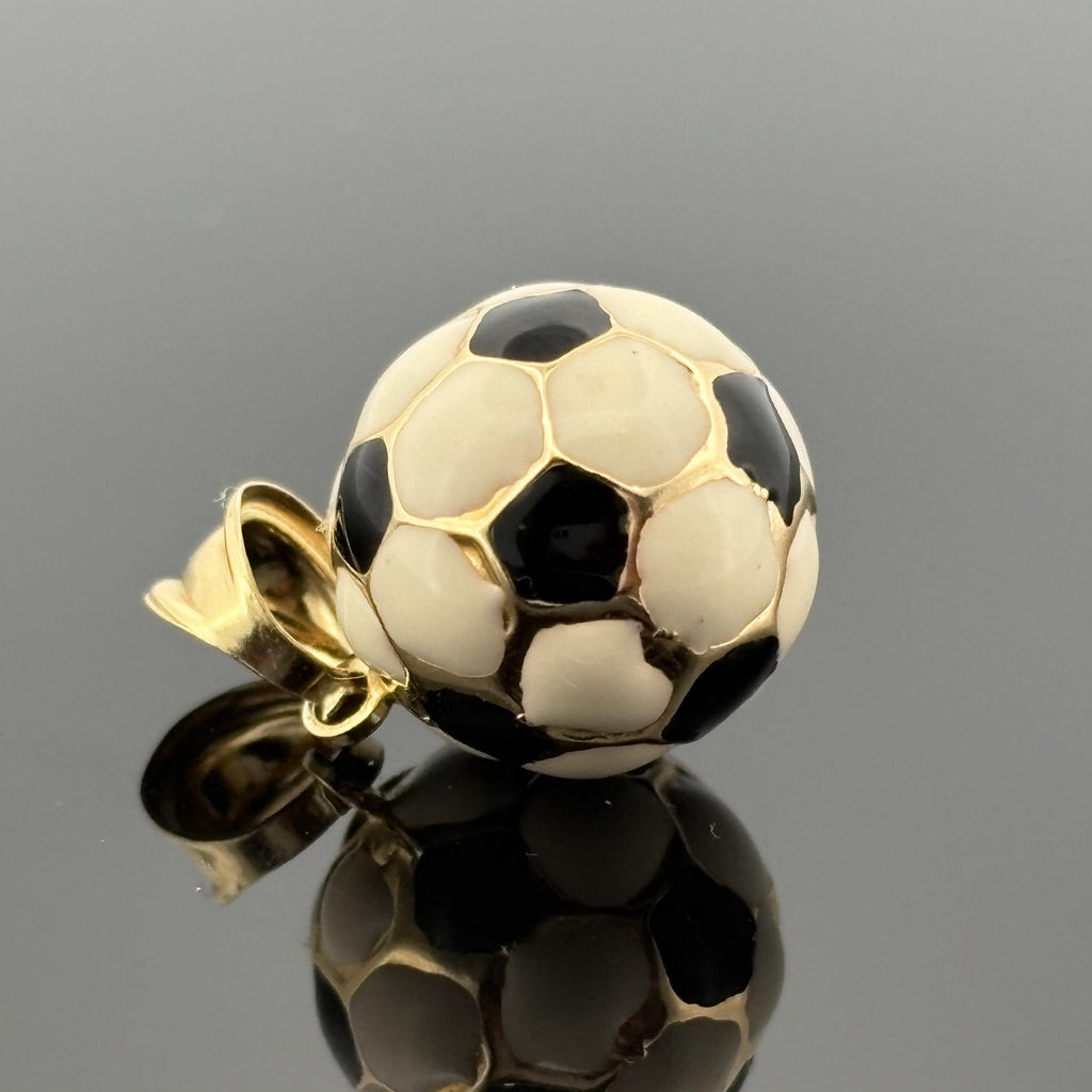 Vintage Soccer Ball Pendant in 14k Gold & Enamel, Italy
