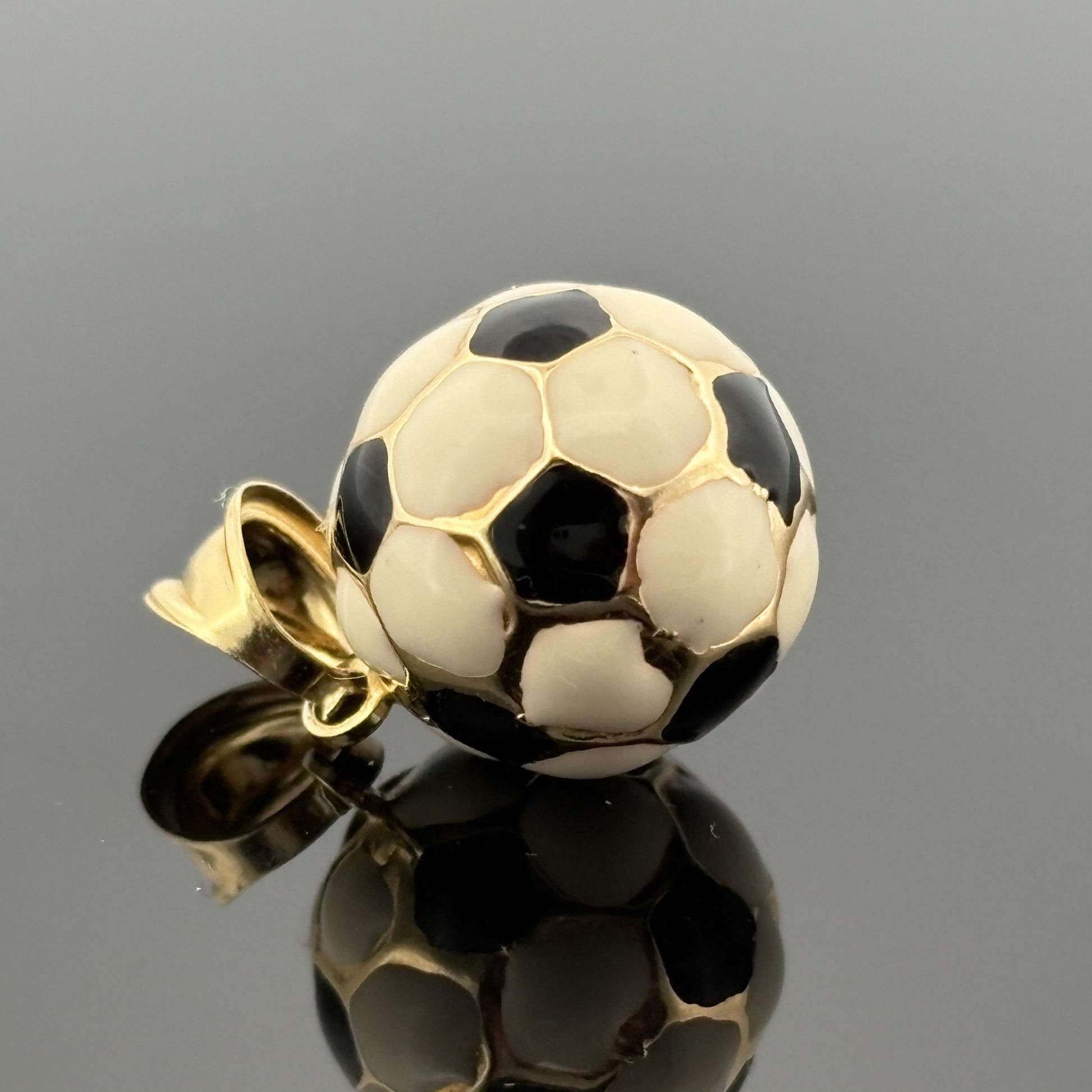 Vintage Soccer Ball Pendant in 14k Gold & Enamel, Italy