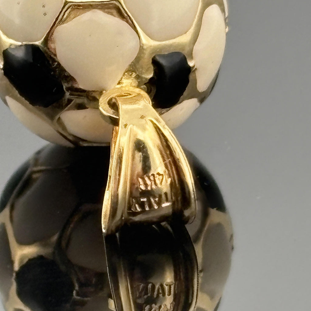 Vintage Soccer Ball Pendant in 14k Gold & Enamel, Italy