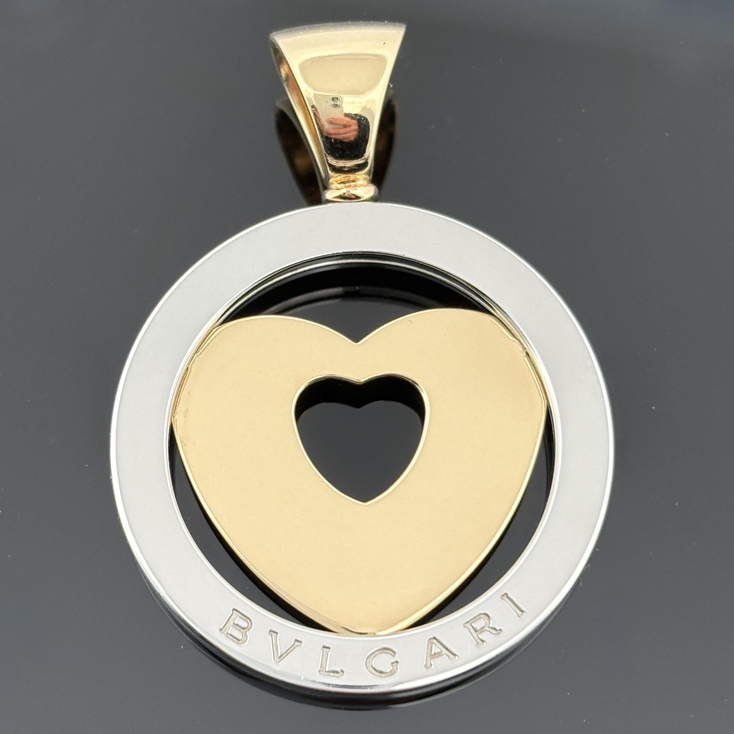 Bvlgari Tono Heart Pendant 18k & Steel w/ 18k Gold Bail 31mm