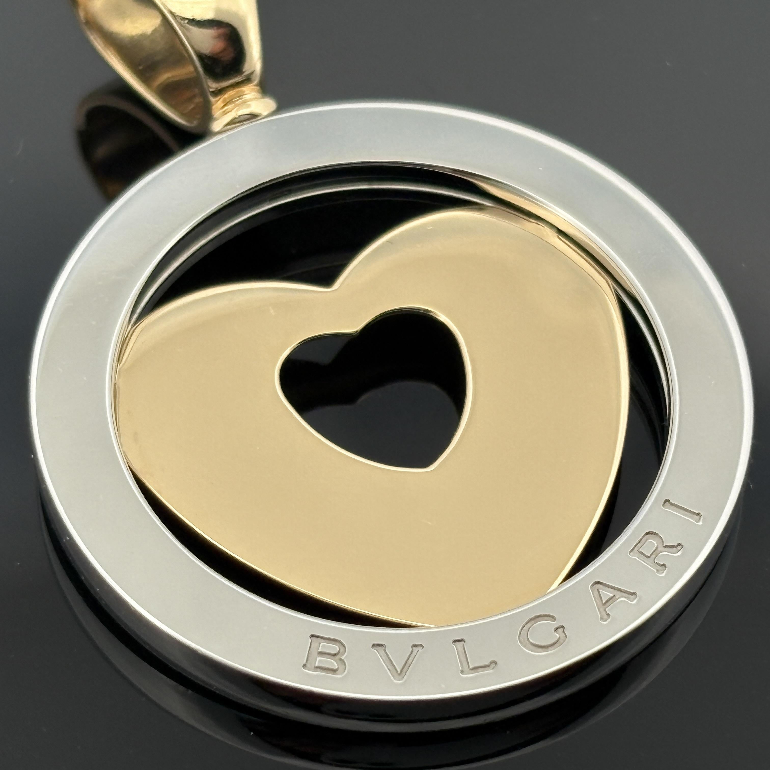 Bvlgari Tono Heart Pendant 18k & Steel w/ 18k Gold Bail 31mm