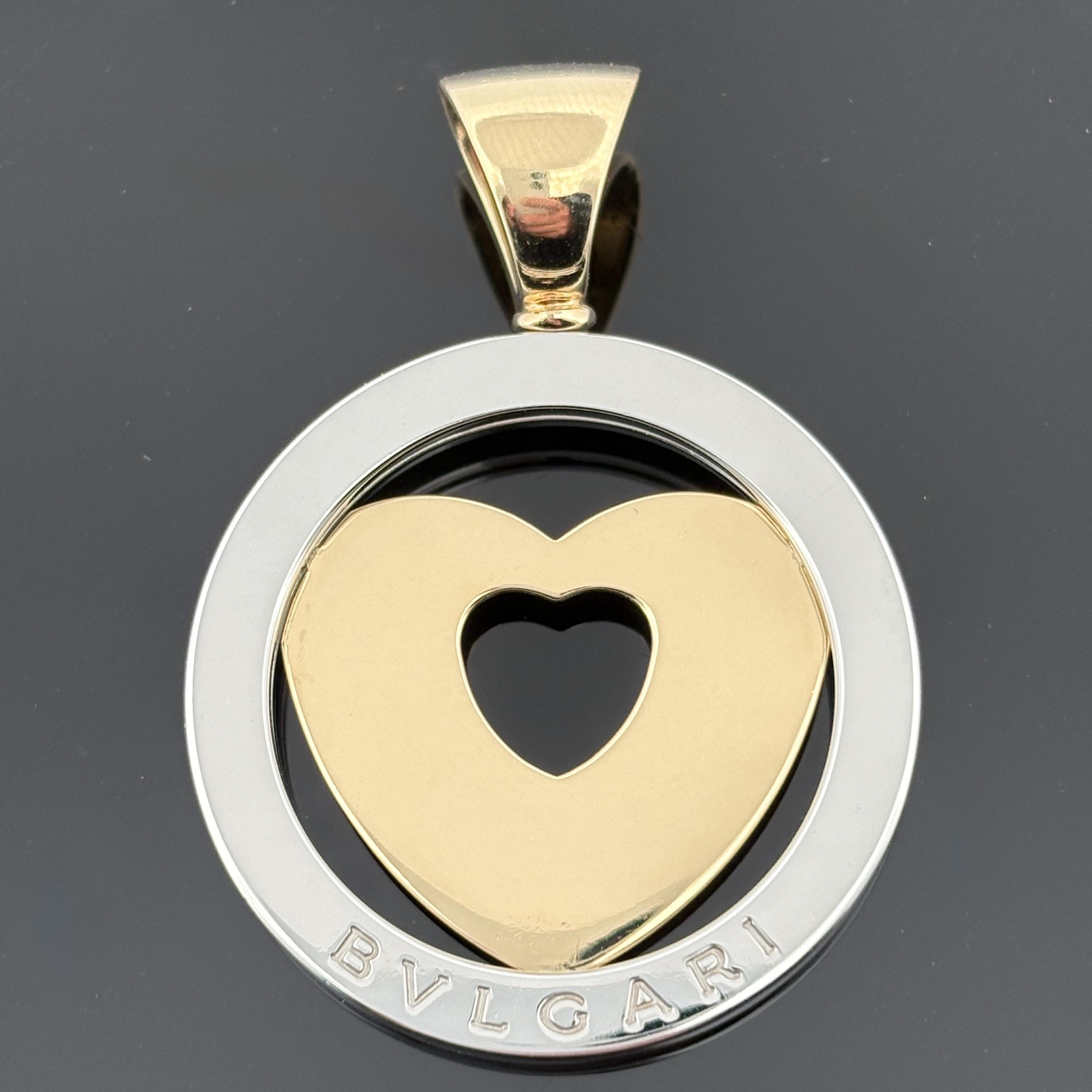 Bvlgari Tono Heart Pendant 18k & Steel w/ 18k Gold Bail 31mm