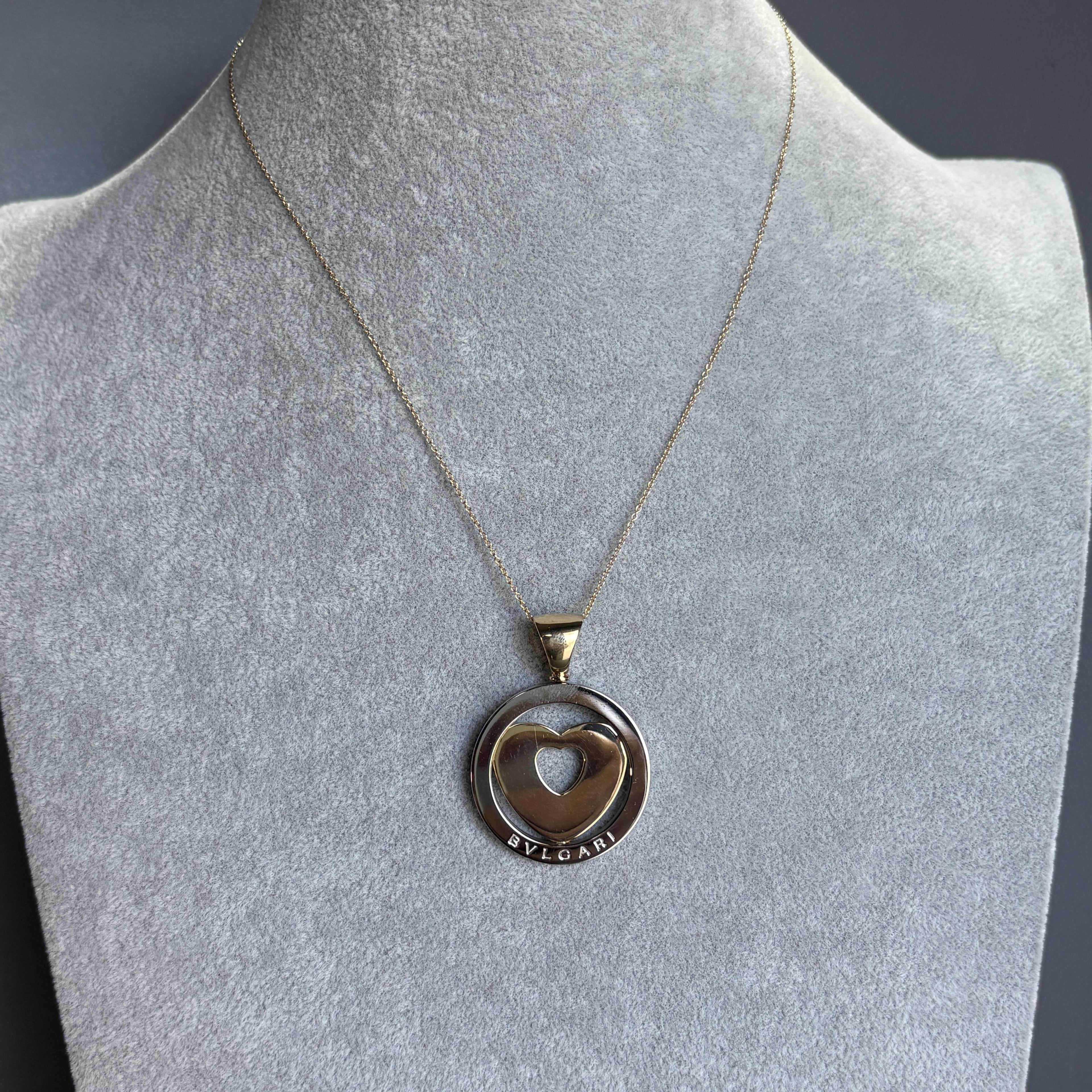 Bvlgari Tono Heart Pendant 18k & Steel w/ 18k Gold Bail 31mm