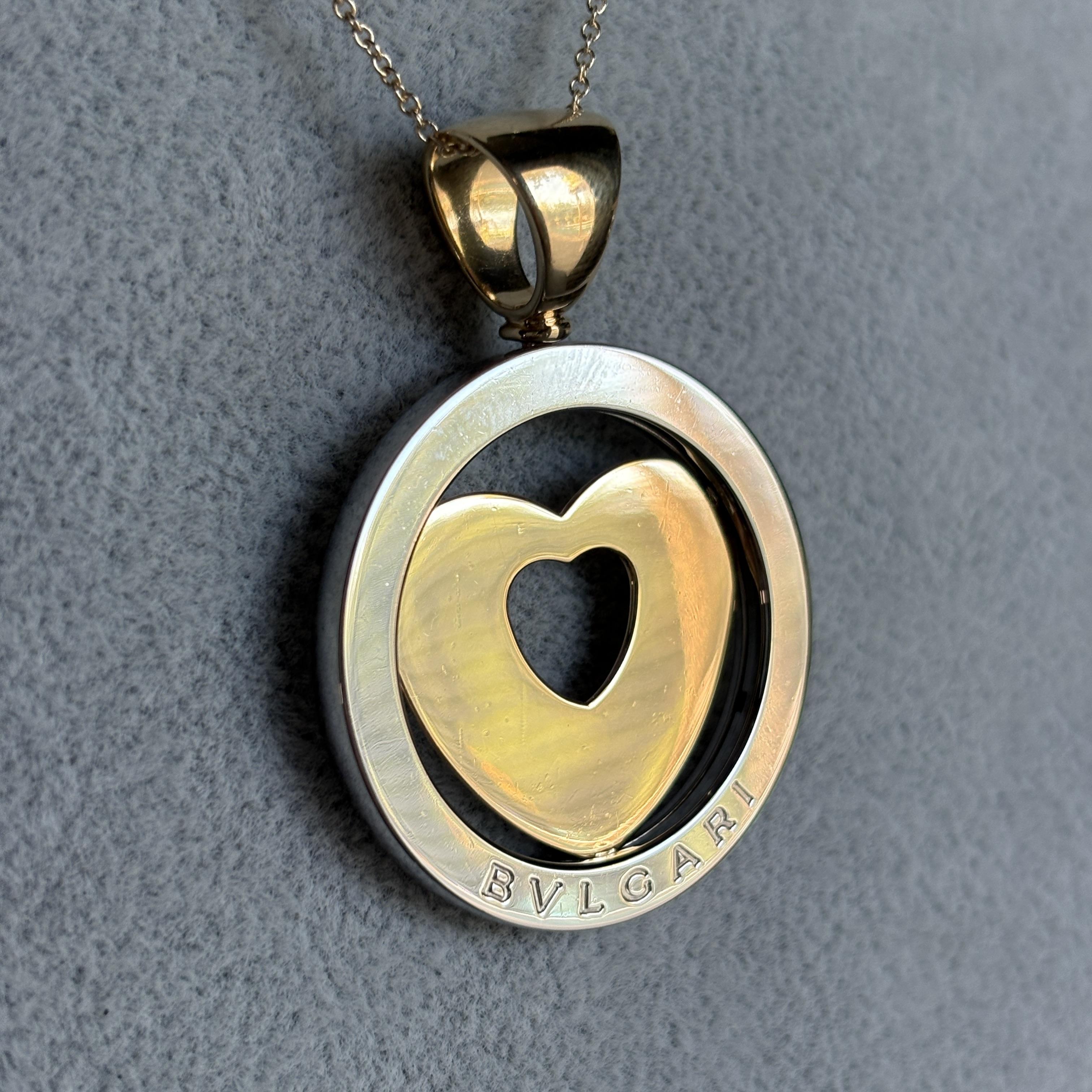 Bvlgari Tono Heart Pendant 18k & Steel w/ 18k Gold Bail 31mm