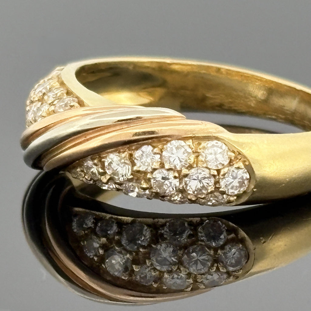 Vintage Pavé Diamond & 18k Yellow Gold Band with Tri-Gold Accent