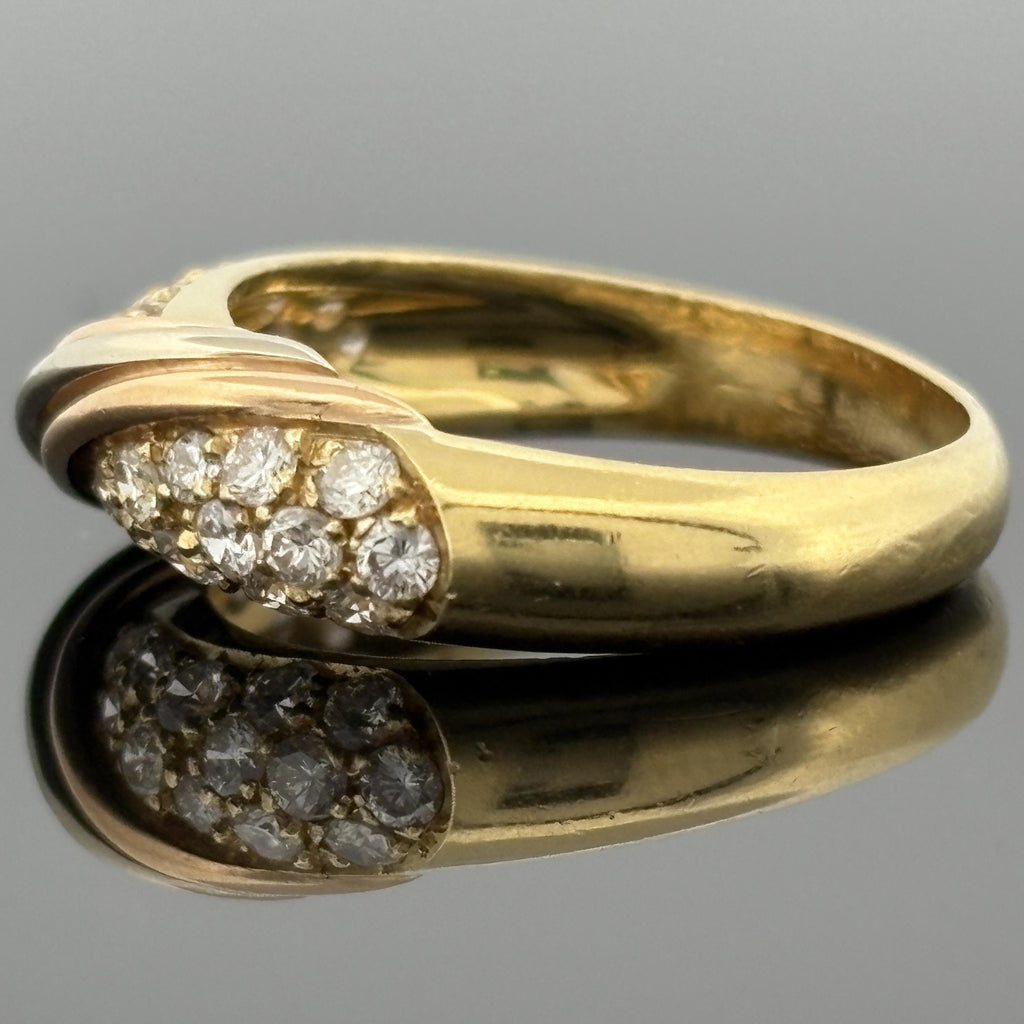 Vintage Pavé Diamond & 18k Yellow Gold Band with Tri-Gold Accent