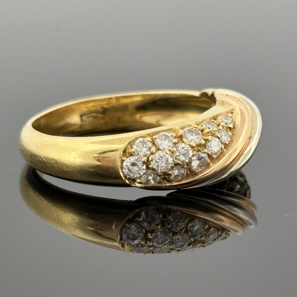Vintage Pavé Diamond & 18k Yellow Gold Band with Tri-Gold Accent