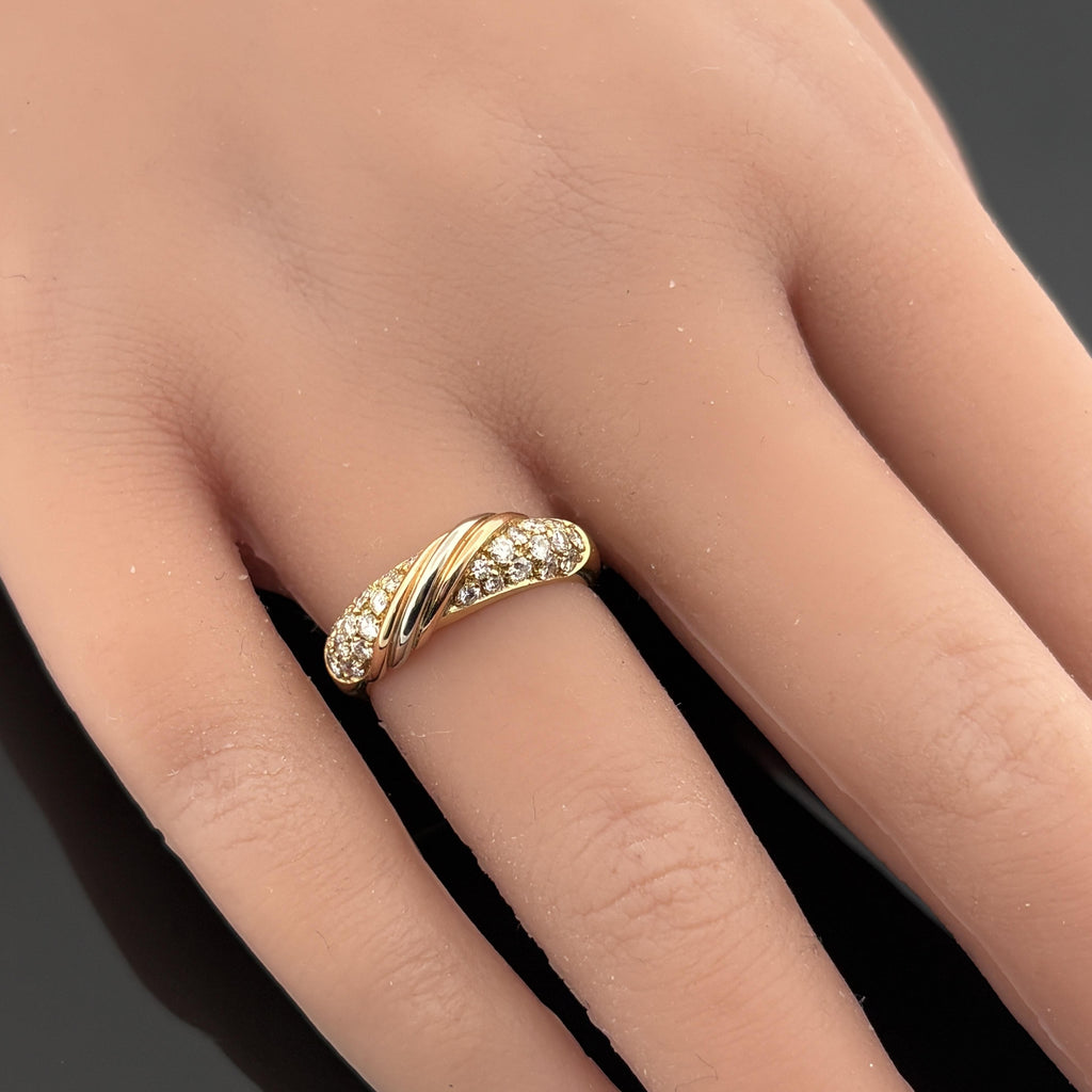 Vintage Pavé Diamond & 18k Yellow Gold Band with Tri-Gold Accent