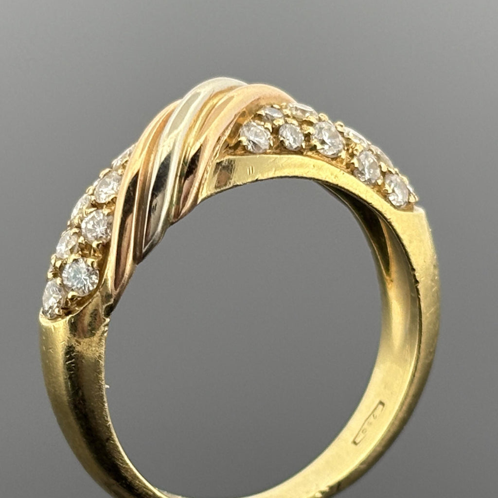 Vintage Pavé Diamond & 18k Yellow Gold Band with Tri-Gold Accent