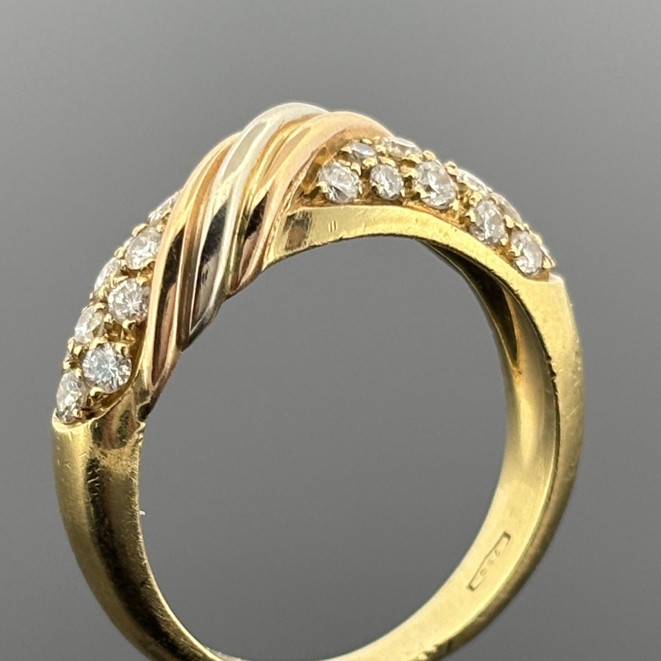Vintage Pavé Diamond & 18k Yellow Gold Band with Tri-Gold Accent