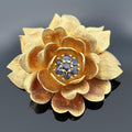 Vintage Flower Brooch 18k Yellow Gold & Blue Sapphire, Italy ca. 1970