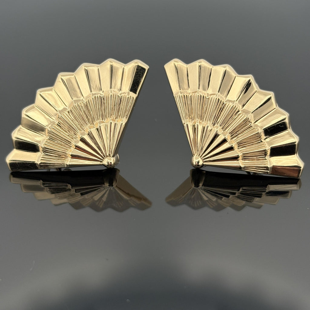 Vintage Fan Earrings 14k Yellow Gold